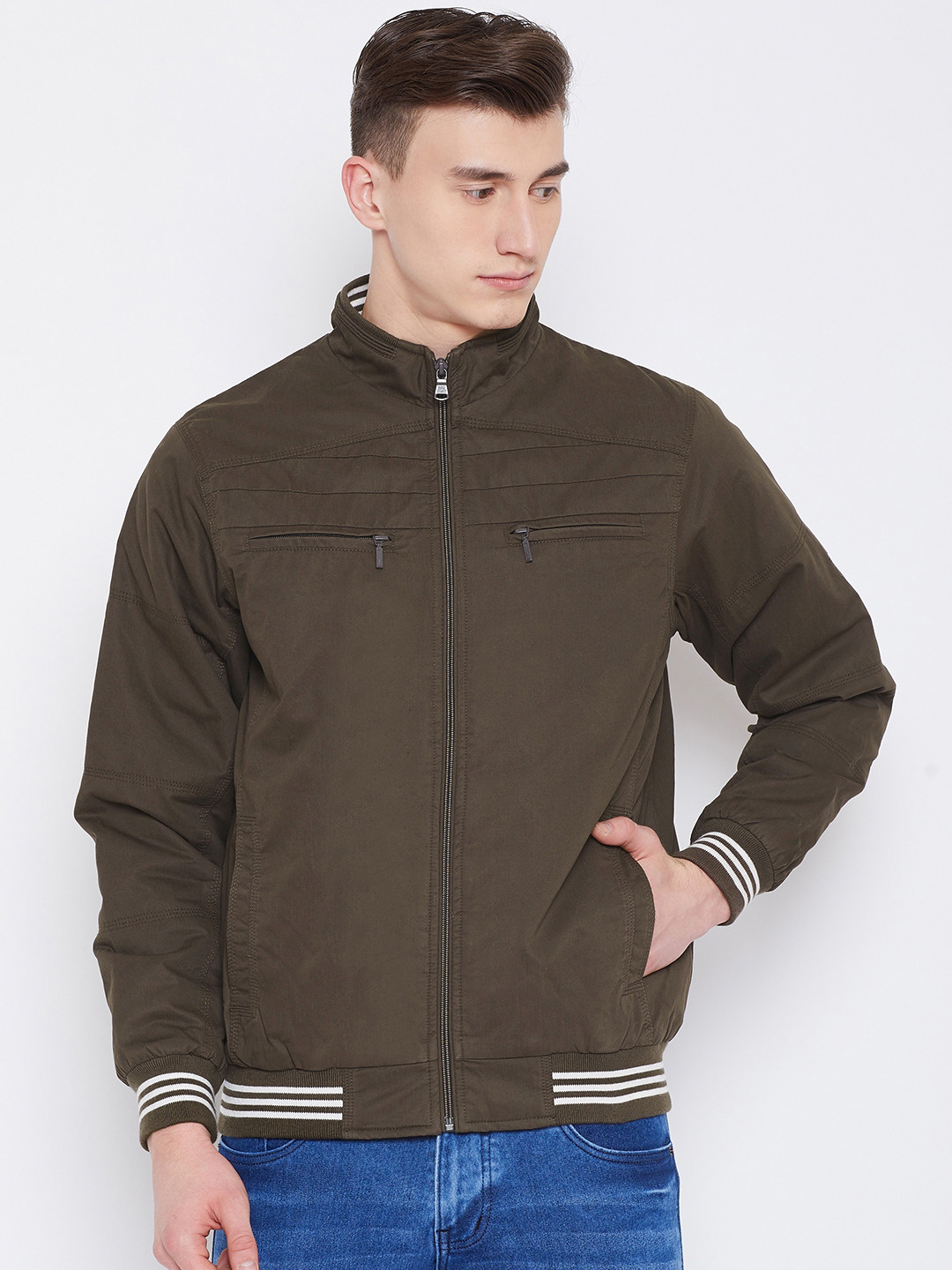 Buy Duke Men Olive Green Solid Varsity Jacket Jackets for Men