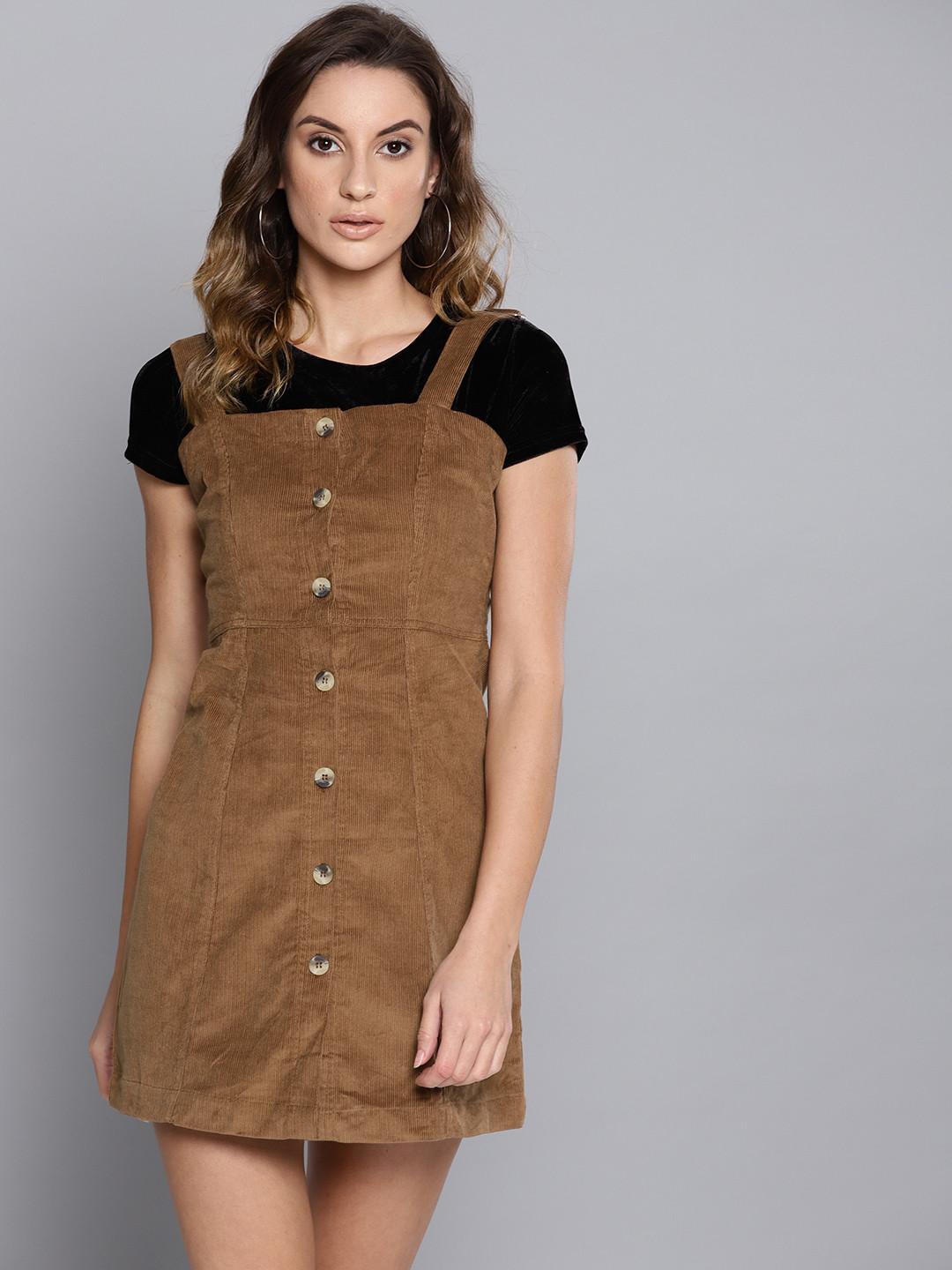 Buy Trend Arrest Women Brown Corduroy Solid Pinafore Dress - Dresses ...