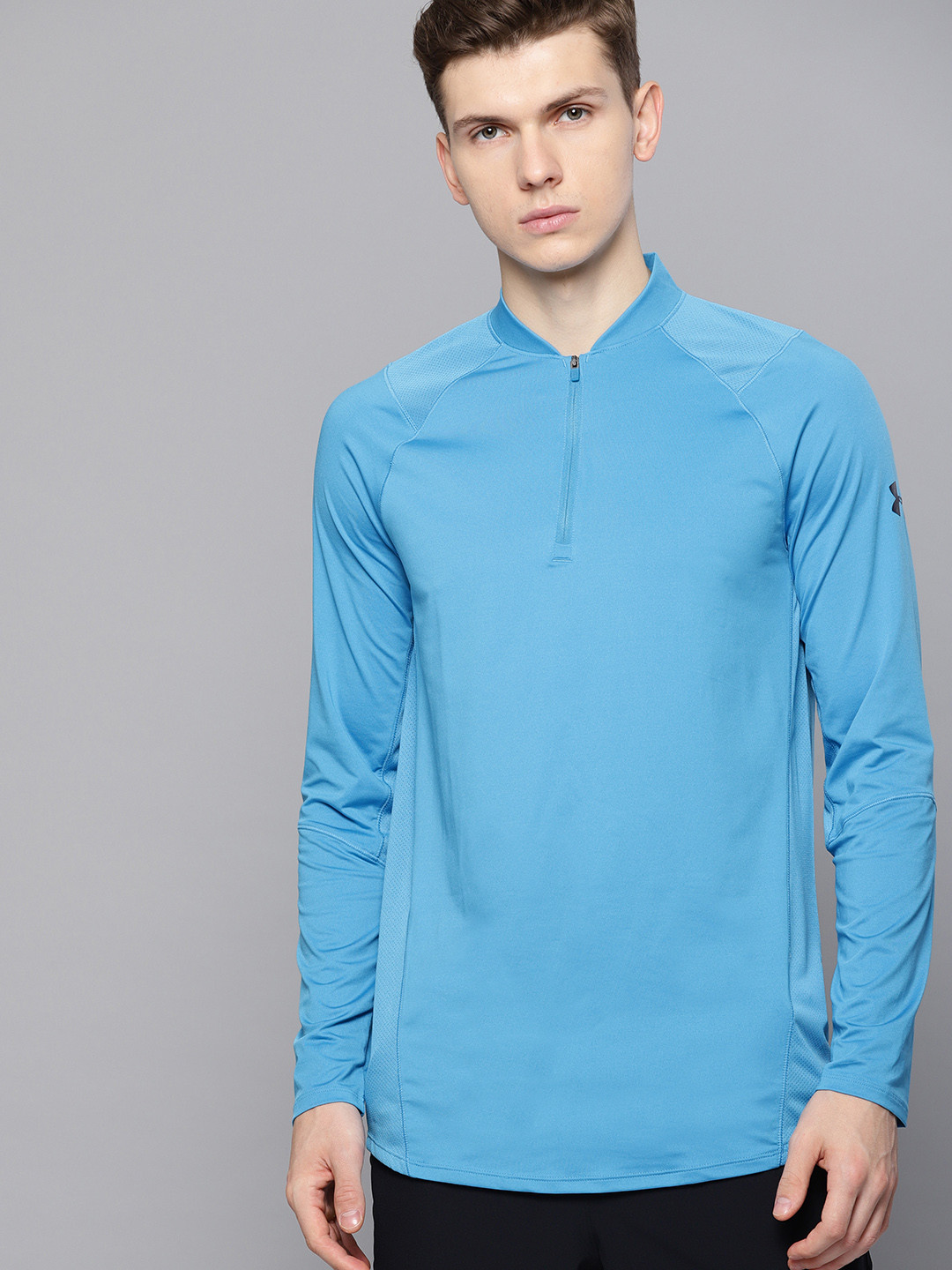 Buy UNDER ARMOUR Men Blue MK1 1/4 Zip Solid Stand Collar T Shirt