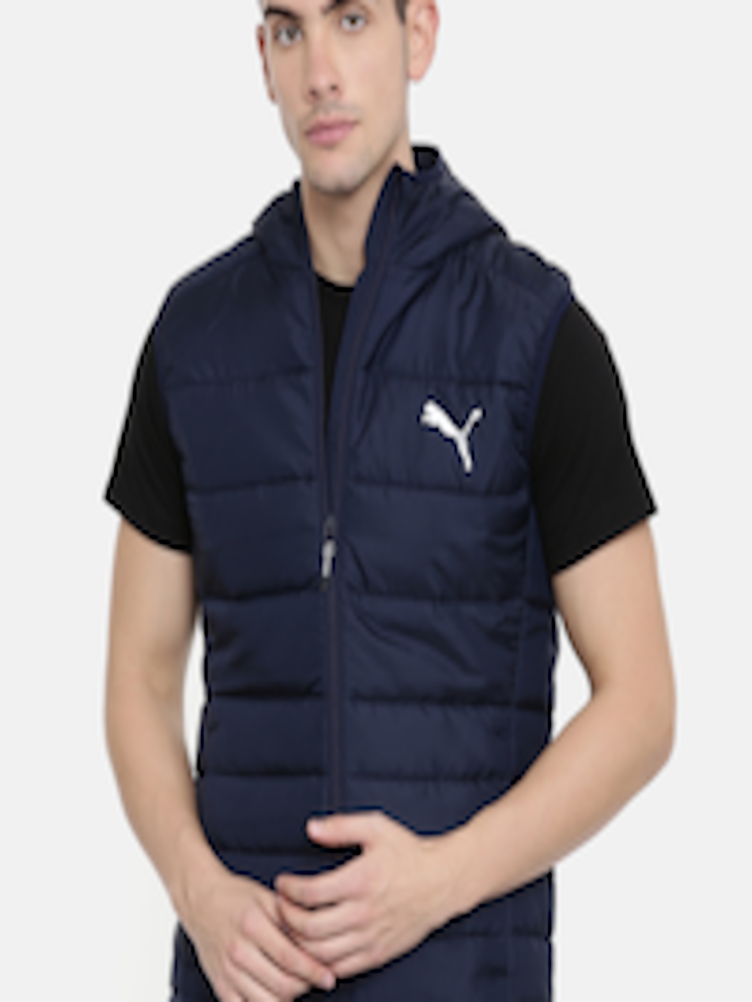 Buy Puma Men Navy Blue Solid WarmCell Hooded Ultralight Vest Sporty ...