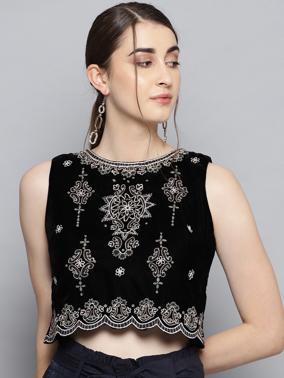 embroidered black top