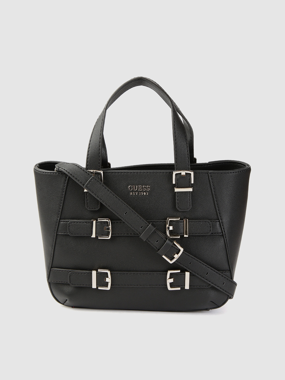 Buy GUESS Black Solid Handheld Bag With Buckle Detail Handbags for
