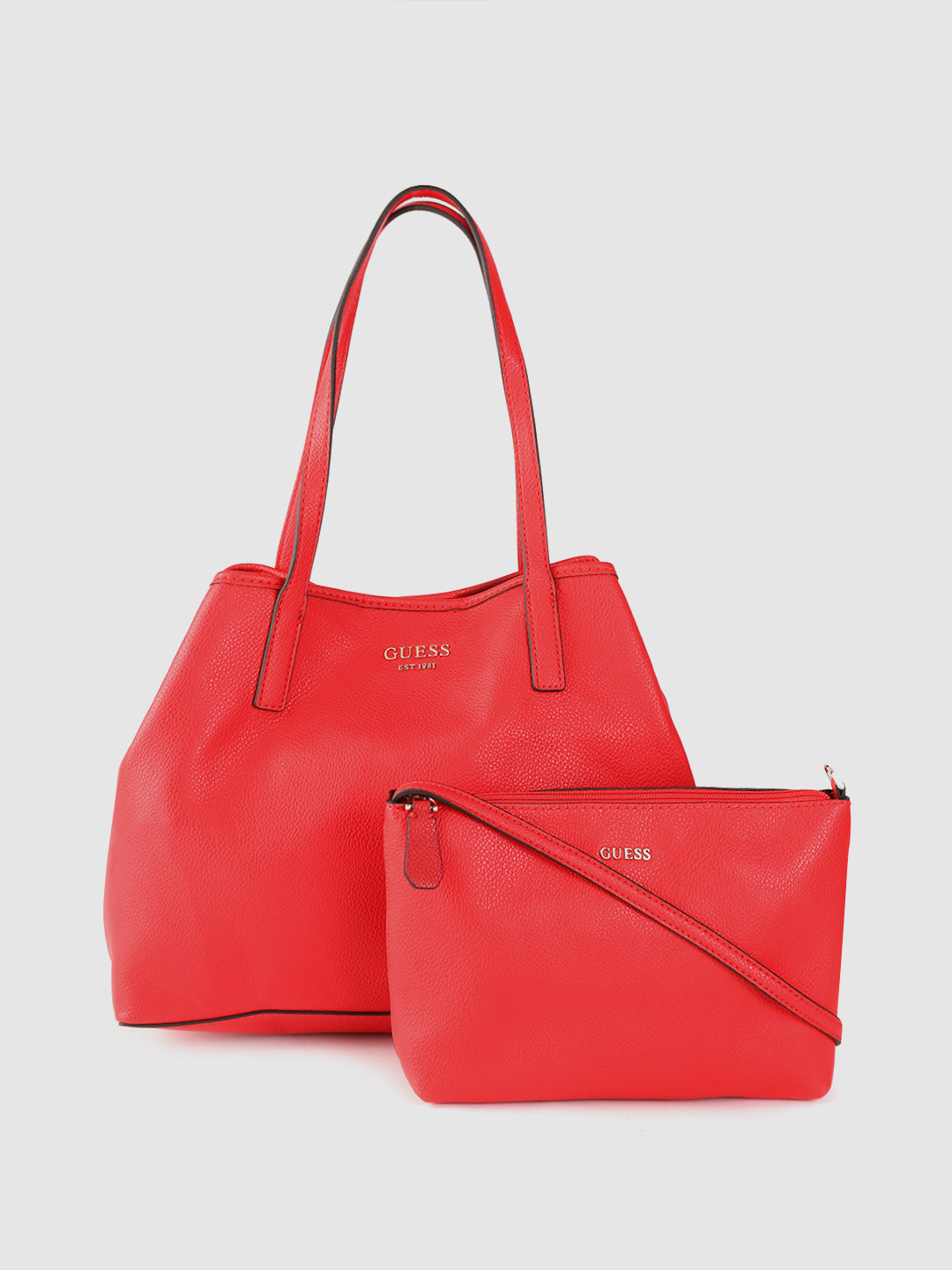 Buy GUESS Red Solid Structured Shoulder Bag With Convertible Pouch