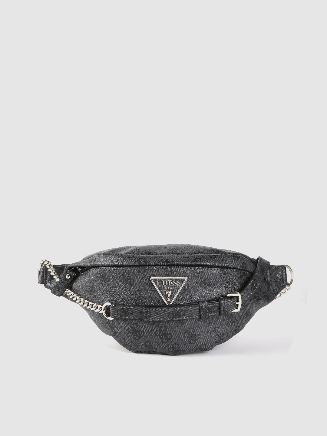Buy GUESS Women Charcoal Grey & Black Printed Crossbody Fanny Pack