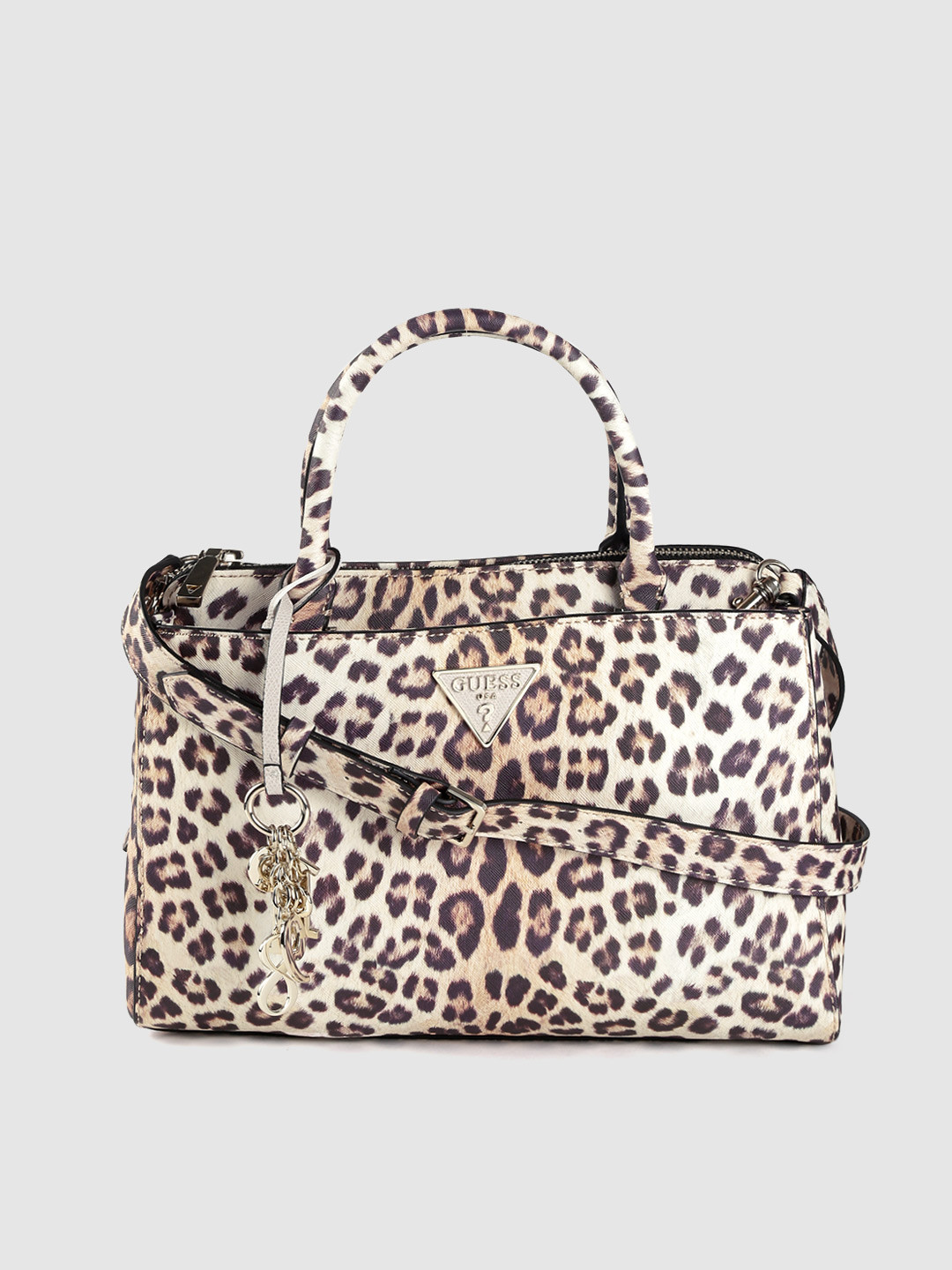Buy GUESS Beige & Coffee Brown Leopard Print Handheld Bag Handbags