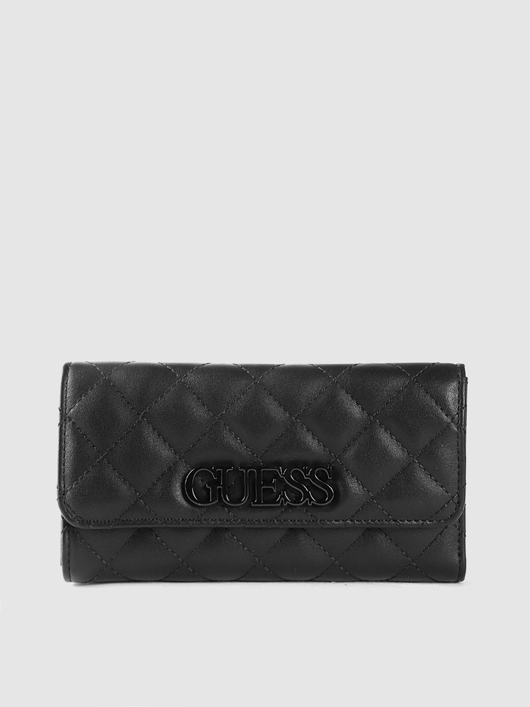 Buy GUESS Women Black Quilted Three Fold Wallet Wallets for Women