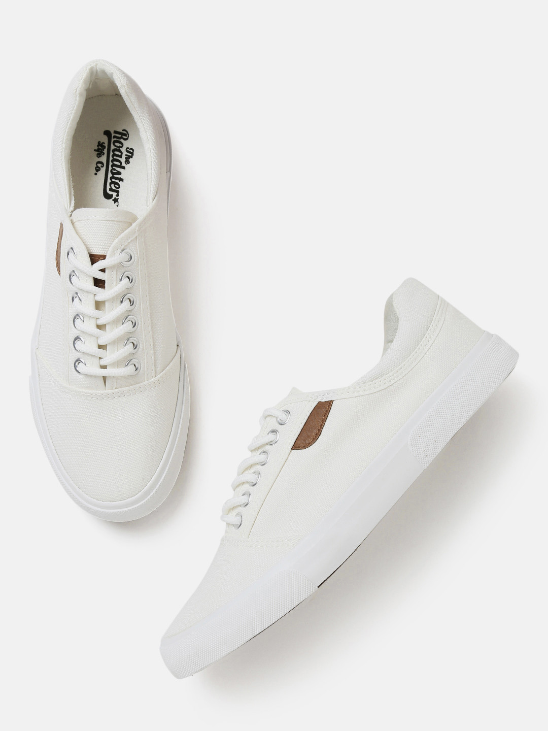 roadster men white solid sneakers
