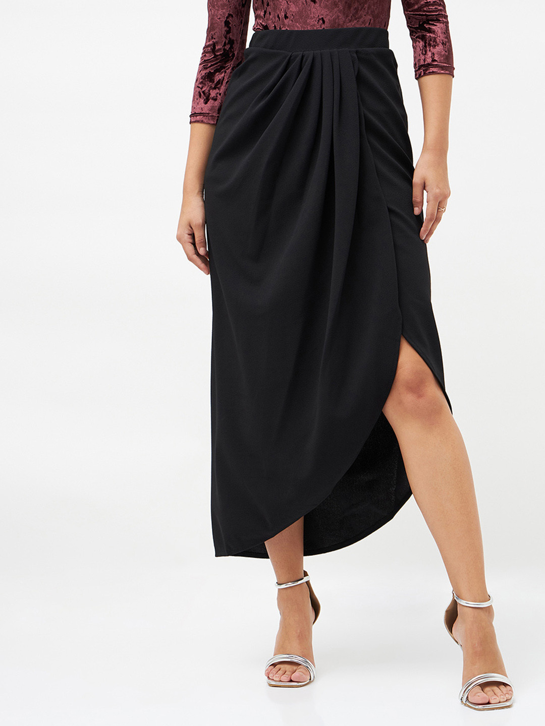 Buy SASSAFRAS Black Midi Wrap Skirt Skirts for Women 10604550 Myntra