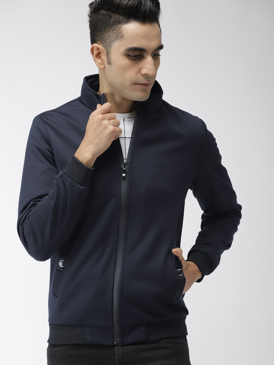 Buy The Indian Garage Co Men Navy Blue Solid Bomber Jacket - Jackets for Men 10604612 | Myntra