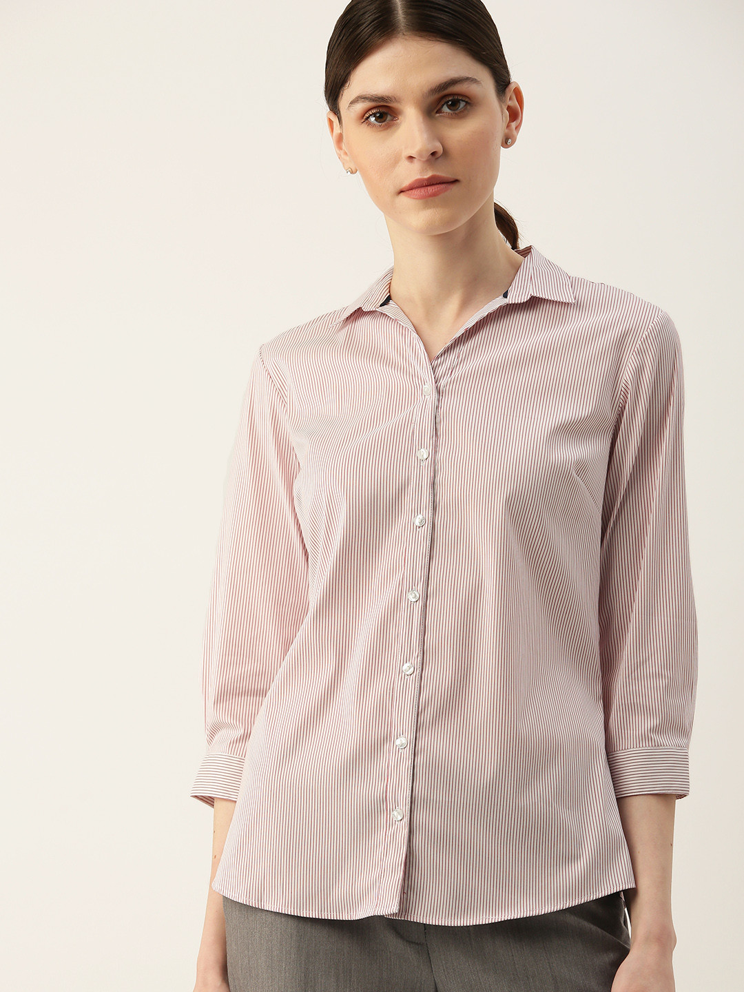 Buy Allen Solly Woman Women Off White & Red Striped Formal Shirt - Shirts for Women 10608542 