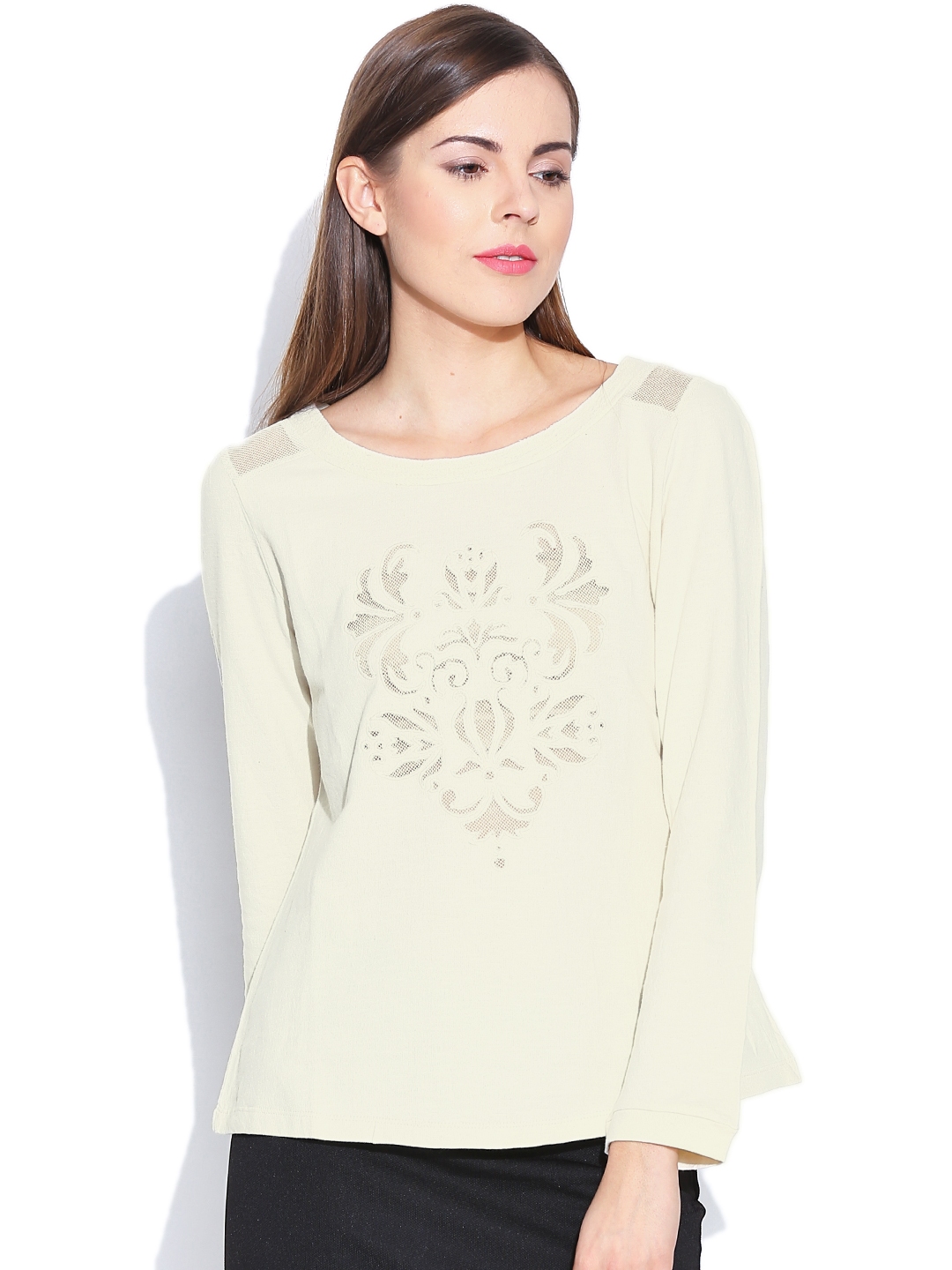 Buy I AM FOR YOU Women Cream Coloured Self Design Top - Tops for Women 1060926 | Myntra