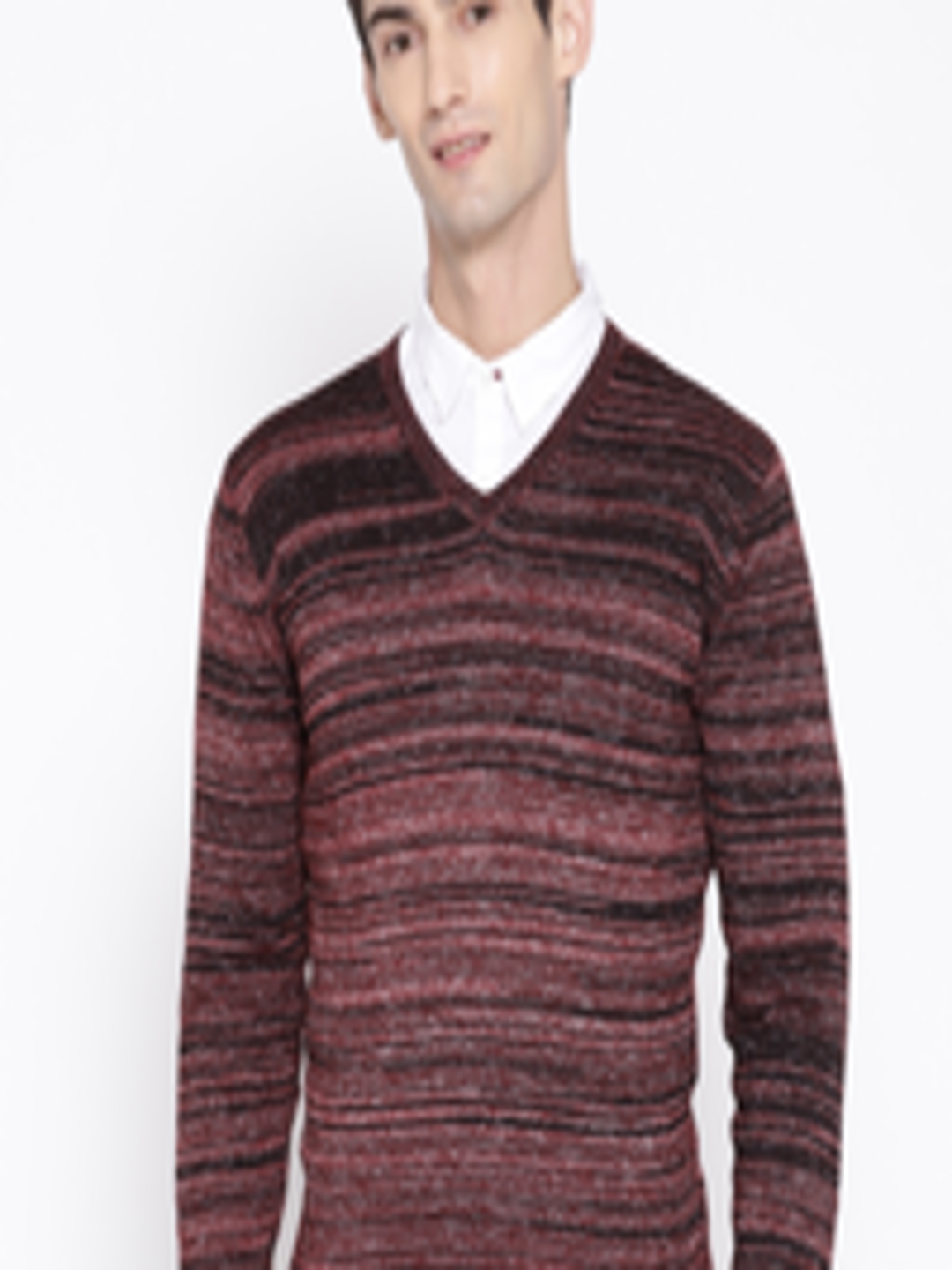 Buy Blackberrys Men Burgundy & Black Self Striped Sweater - Sweaters ...