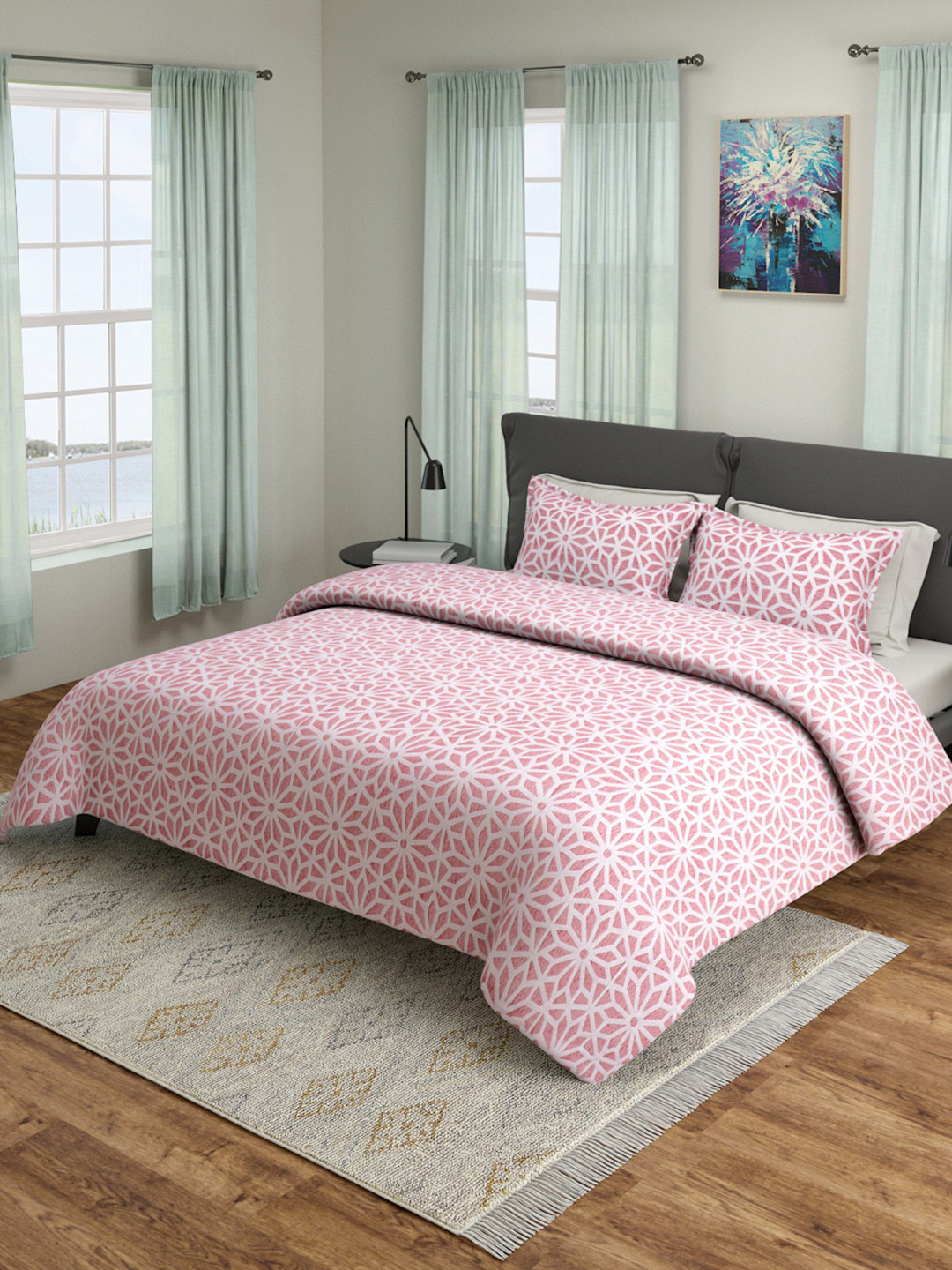 Buy ROMEE Pink & White Printed 180 249 TC Bed Cover With Pillow Covers Bed Covers for Unisex