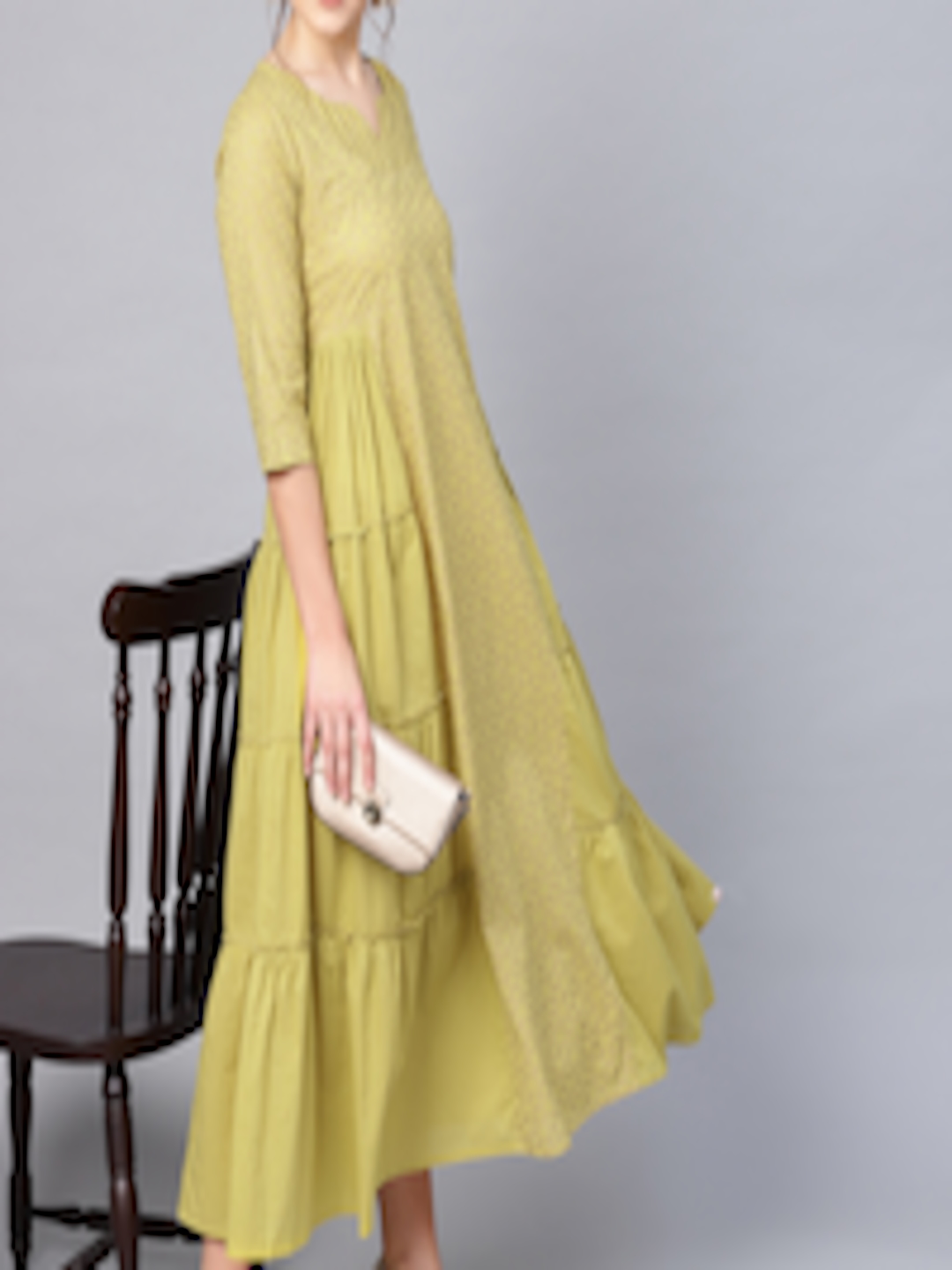 Buy Juniper Women Lime Green & Golden Printed Maxi Dress - Ethnic ...