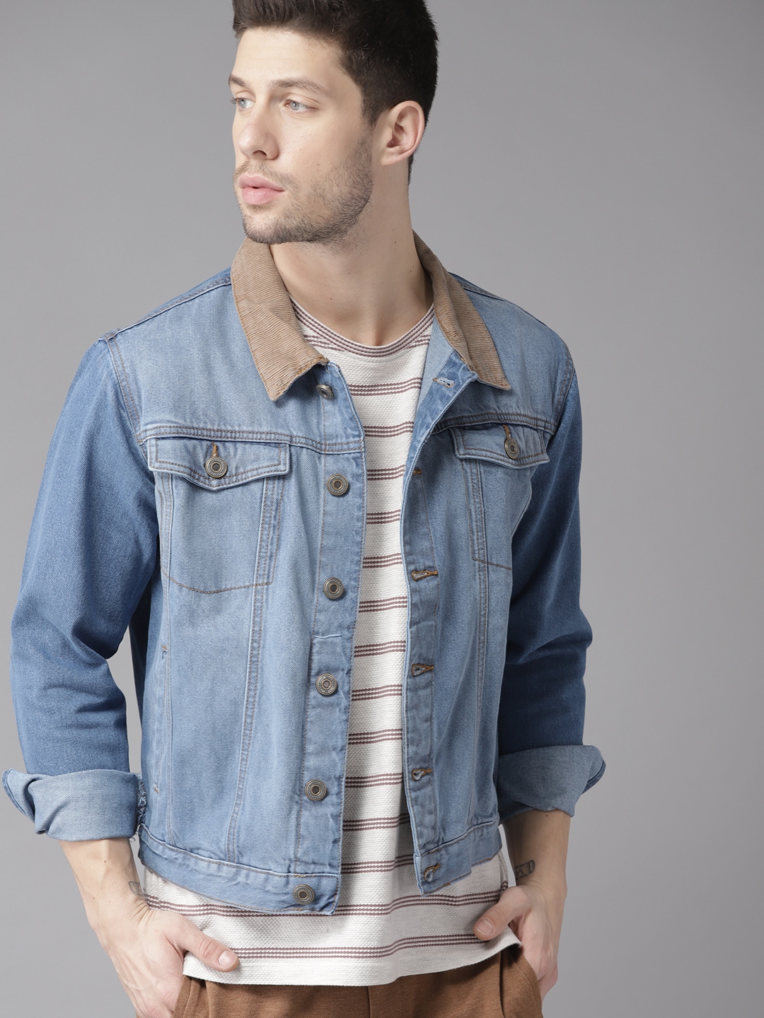 Roadster Men Blue Solid Denim Jacket Price History