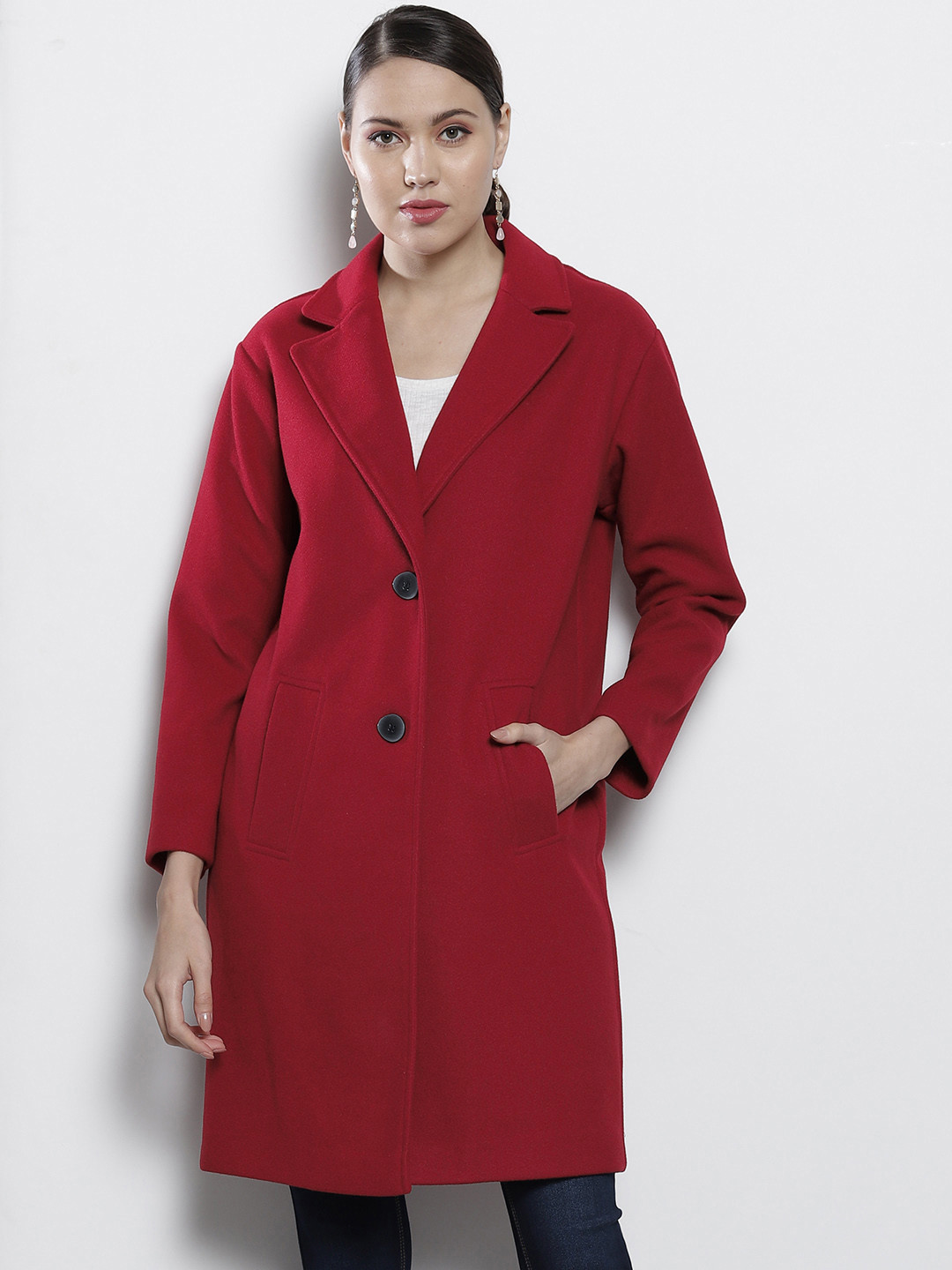 Buy DOROTHY PERKINS Women Red Solid Single Breasted Coat Coats for