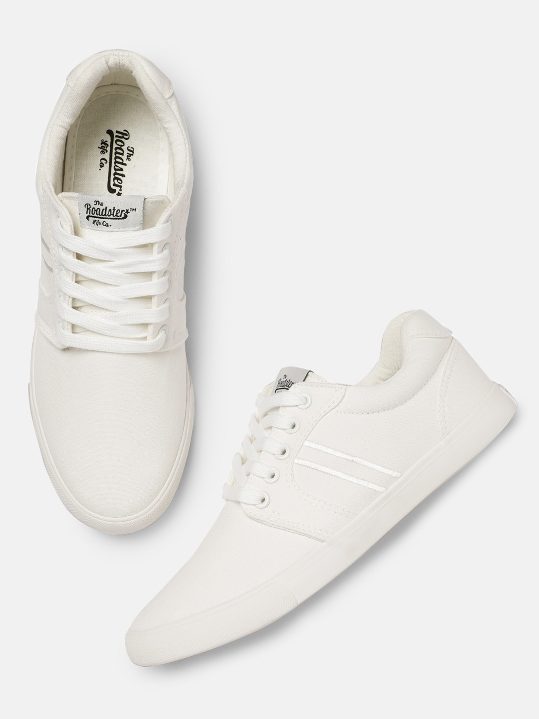 roadster men white solid sneakers