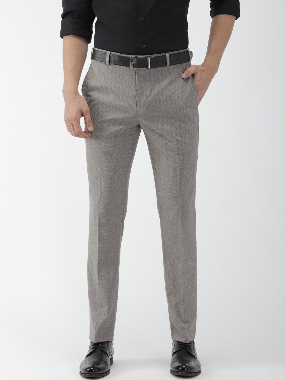 Buy Raymond Men Grey Slim Fit Checked Formal Trousers - Trousers for ...