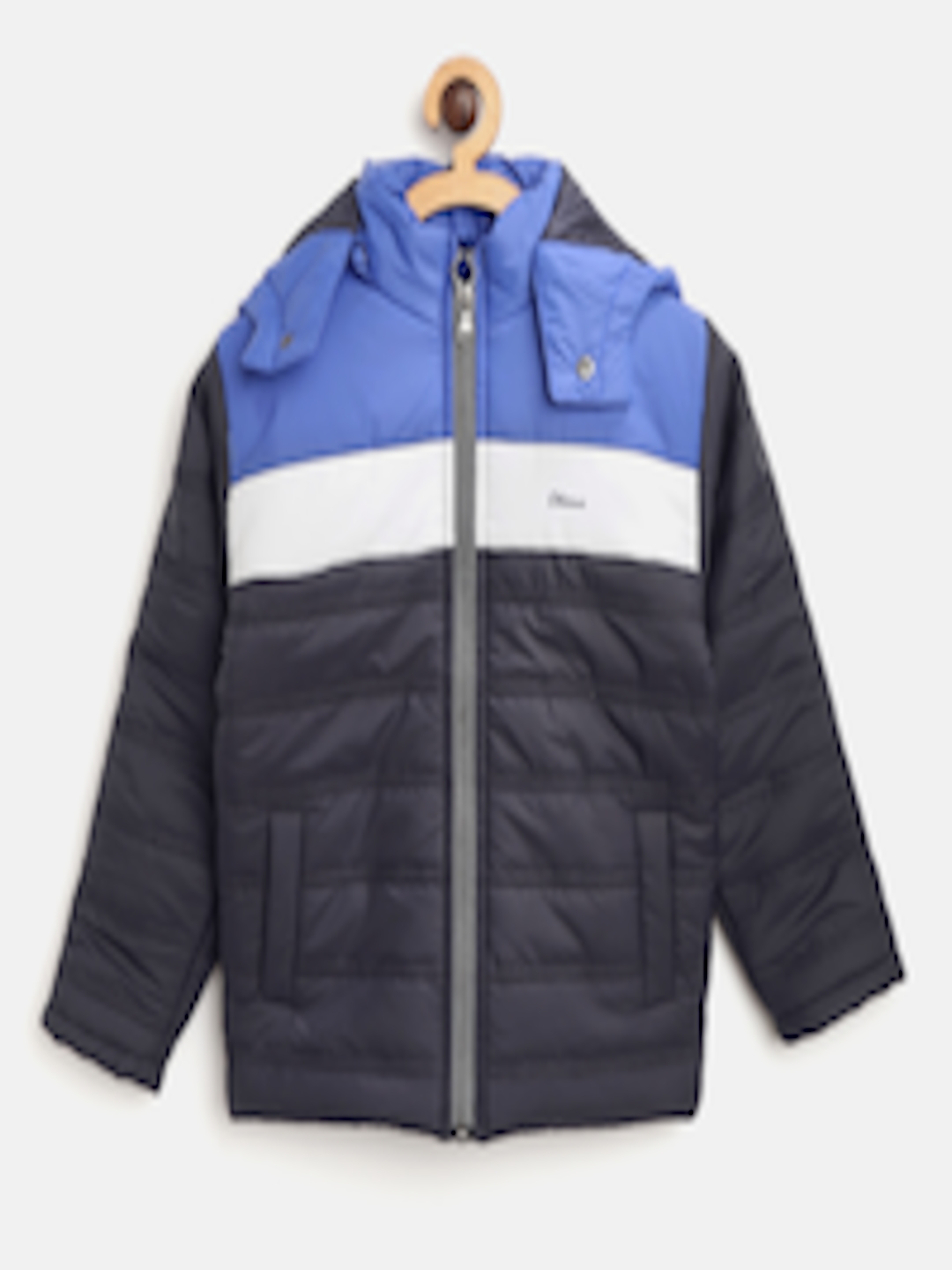 Buy Okane Boys Navy Blue & White Colourblocked Padded Jacket With ...