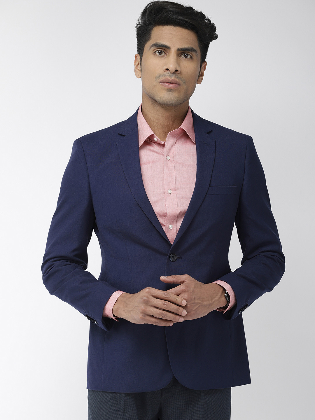 Buy Raymond Men Navy Blue Slim Fit Solid Single Breasted Formal Blazer