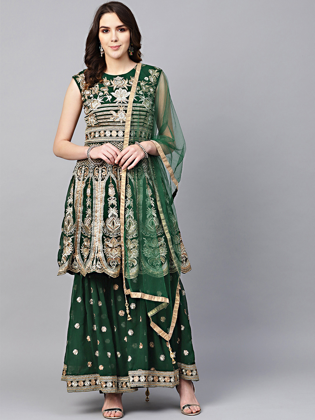 Buy Chhabra 555 Made To Measure Embroidered Kurta With Sharara & Dupatta - Kurta Sets for Women 