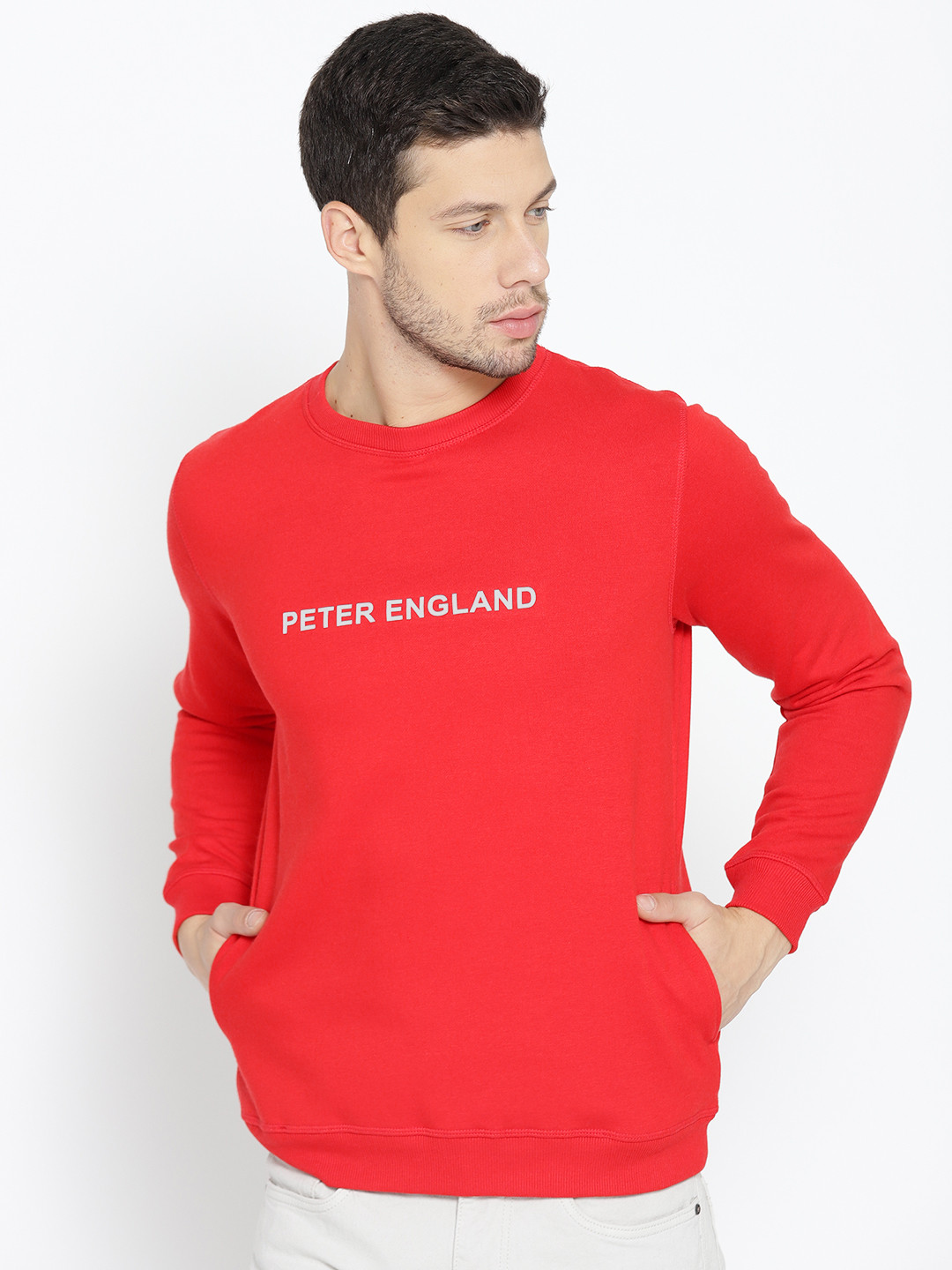 Buy Peter England Casuals Men Red Solid Sweatshirt Sweatshirts for
