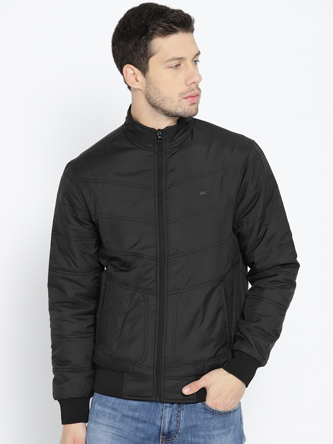 Buy Peter England Casuals Men Black Solid Bomber Jacket Jackets for