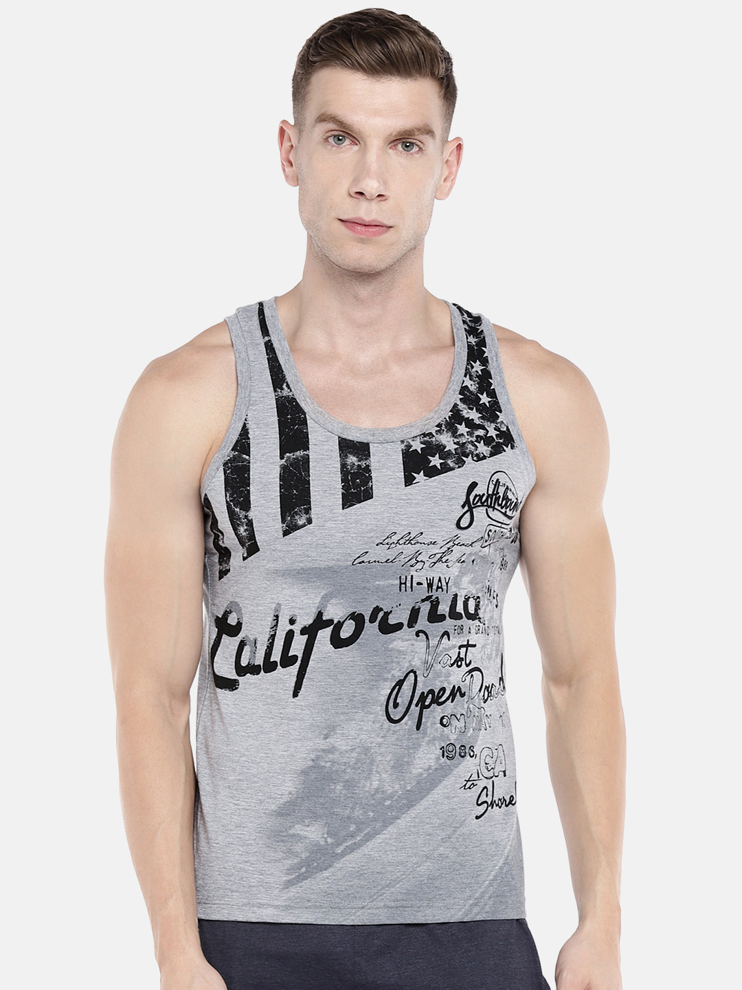 Buy Sweet Dreams Men Grey Melange Pirnted Lounge T Shirt Lounge