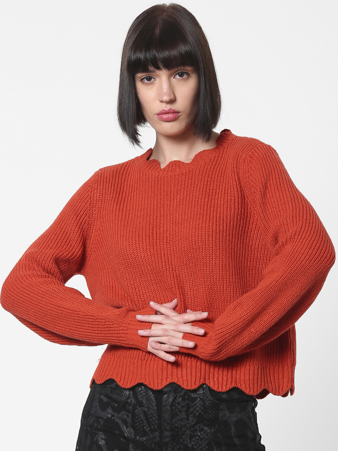 Buy ONLY Women Orange Solid Sweater Sweaters for Women 10637184 Myntra