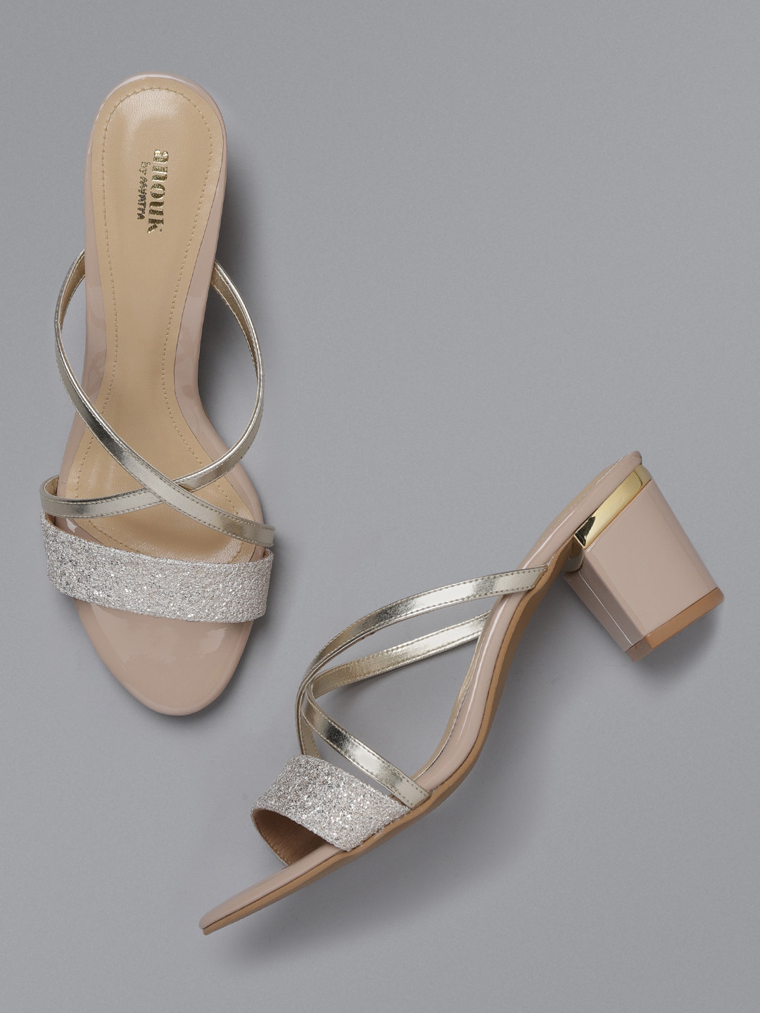 Buy Anouk Women Muted Gold Toned Textured Heels Heels for Women 10637324 Myntra