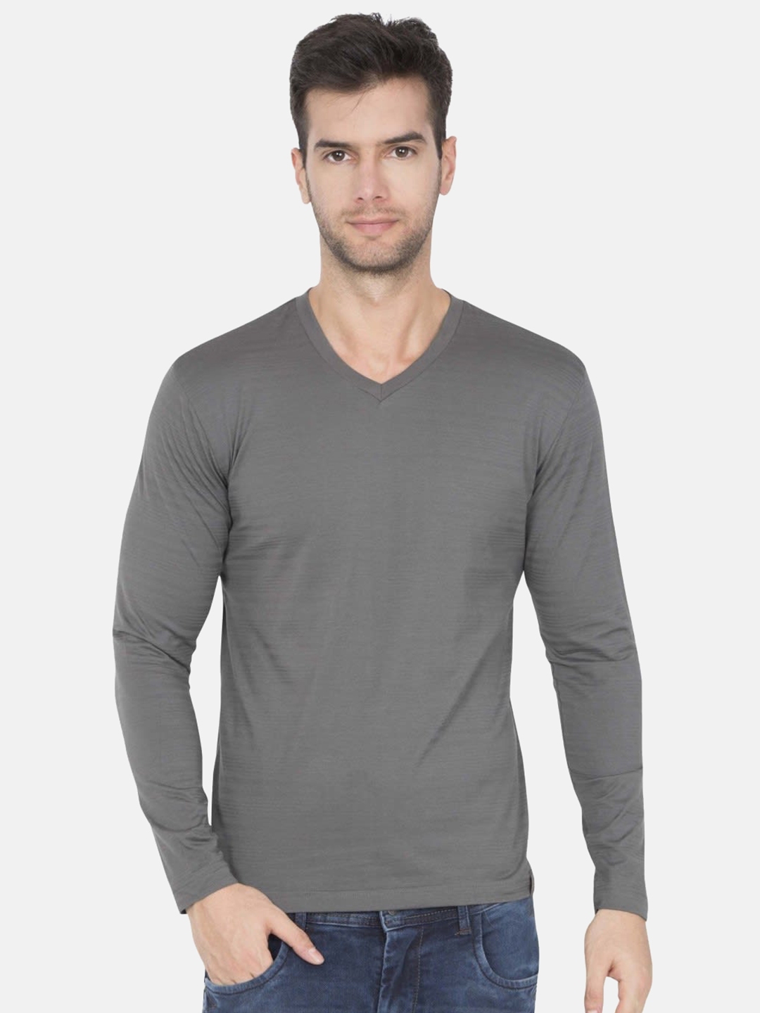 Buy Jockey Men Grey Self Striped V Neck T Shirt - Tshirts for Men ...