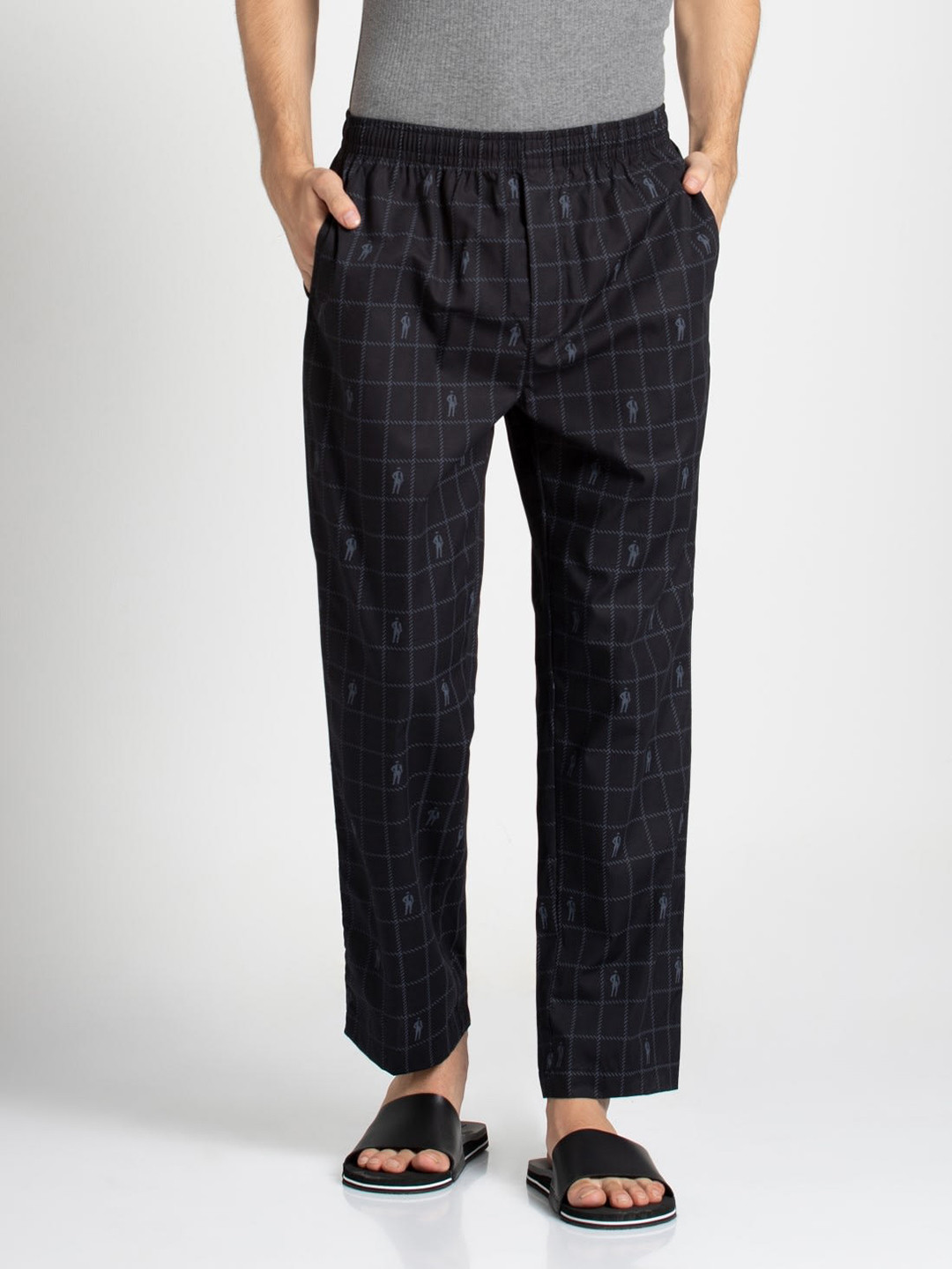 Buy Jockey Men Black & Blue Relaxed Fit Checked Lounge Pants - Lounge