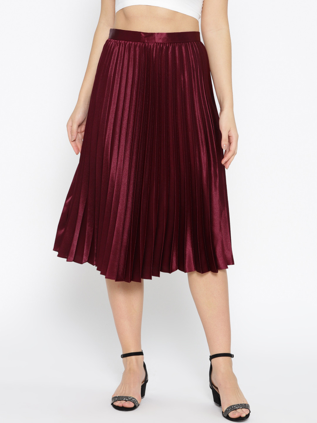 Buy DOROTHY PERKINS Women Burgundy Satin Finish Solid Accordion Pleated