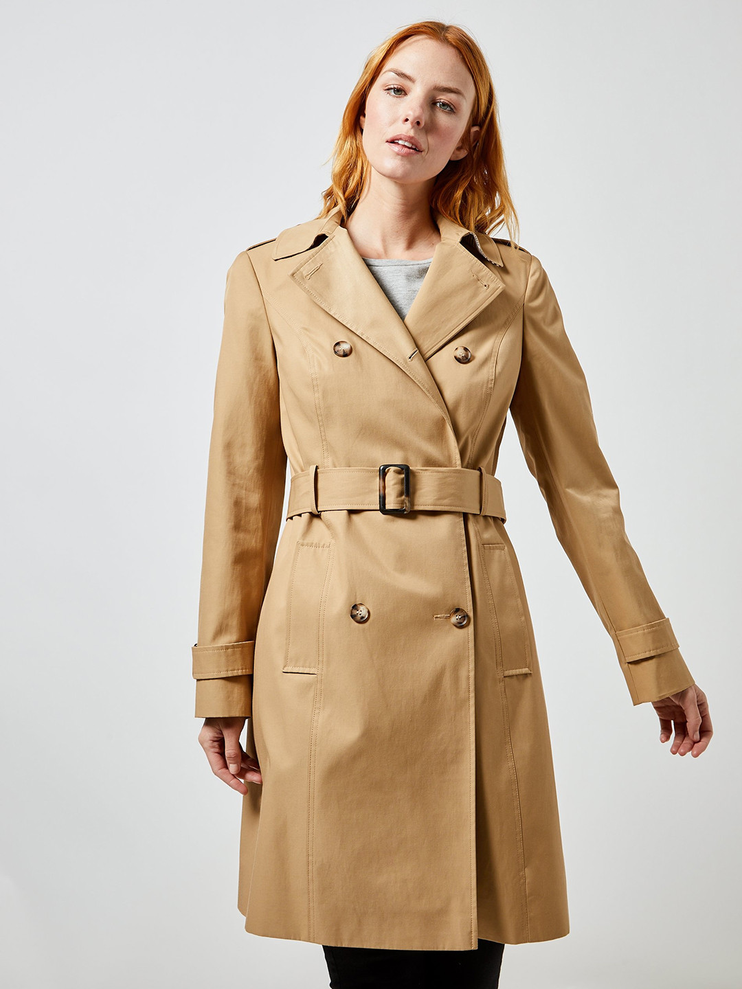 Buy DOROTHY PERKINS Women Beige Solid Double Breasted Longline Trench