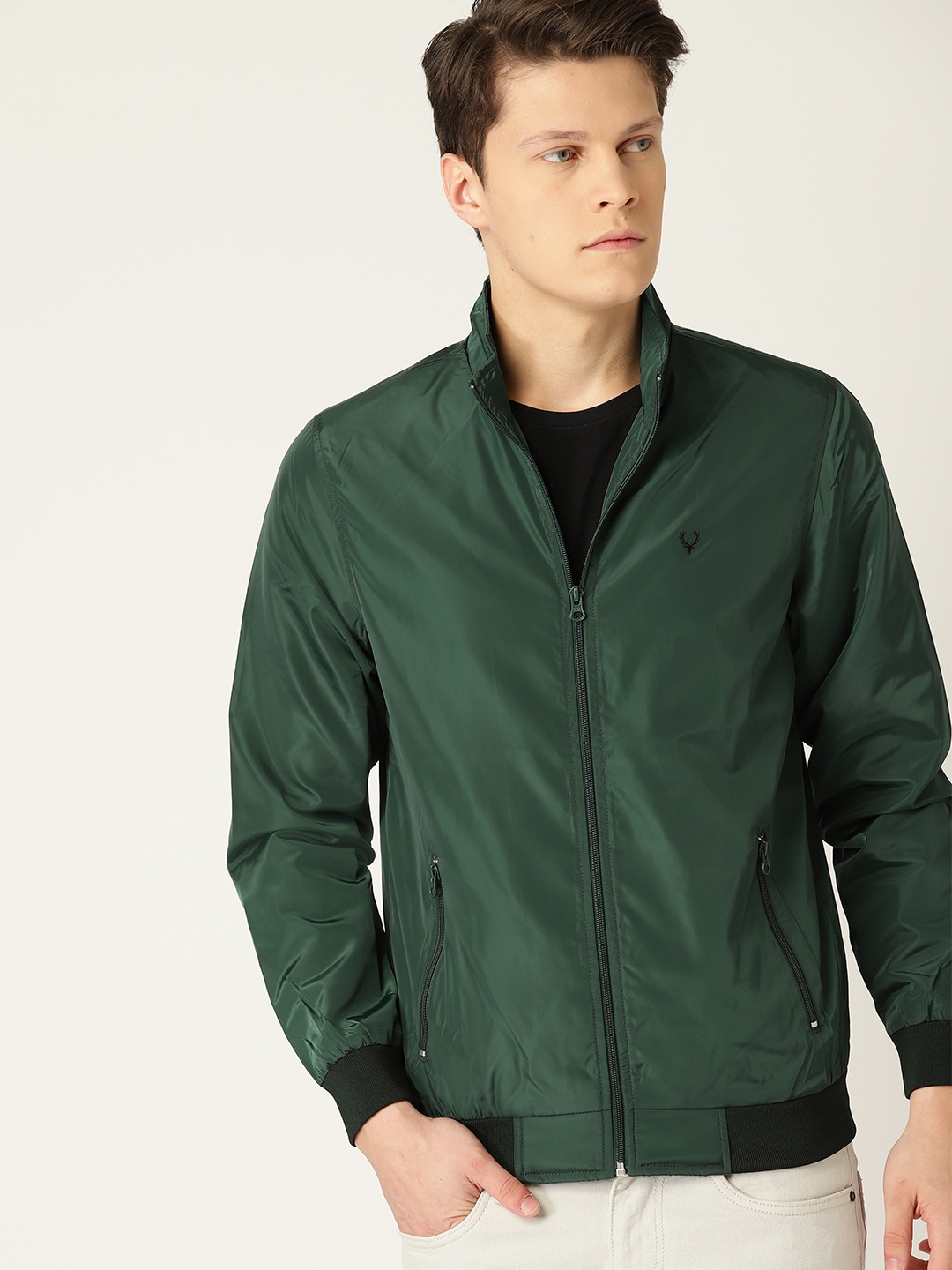 Allen Solly Men Green Solid Bomber Jacket