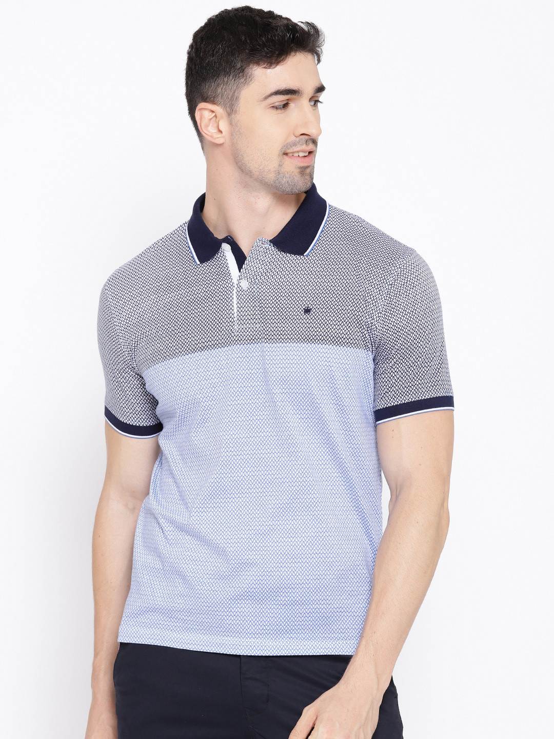 Buy Louis Philippe Golf Lesiure Men Blue & White Colourblocked Polo