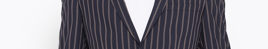 Buy Louis Philippe Men Navy Blue & Brown Slim Fit Striped Casual Blazer - Blazers for Men ...