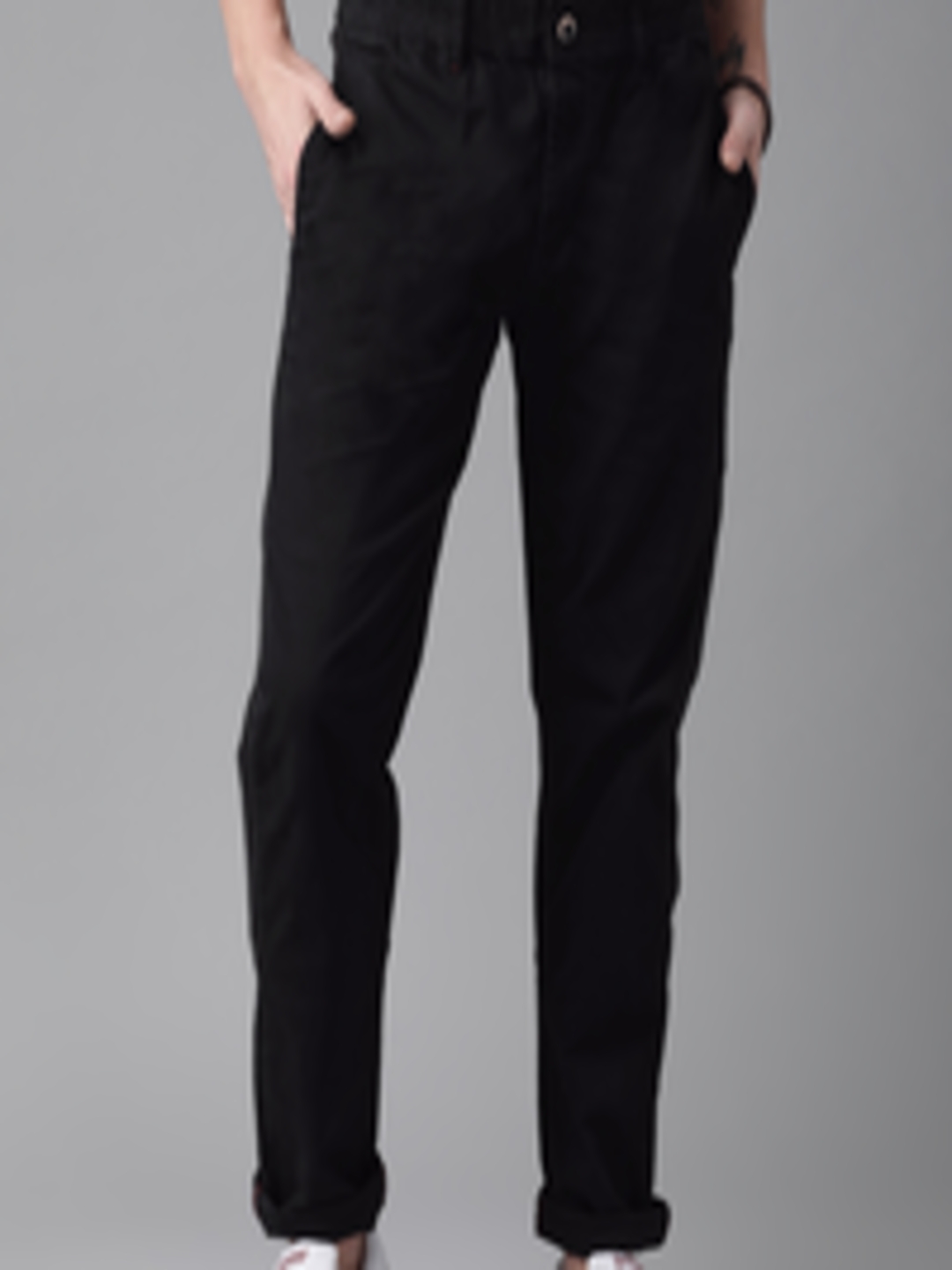 Buy The Roadster Lifestyle Co Men Black Slim Fit Solid Regular Trousers ...