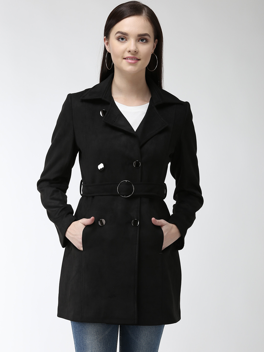 Buy Okane Women Black Solid Double Breasted Peacoat Coats for Women