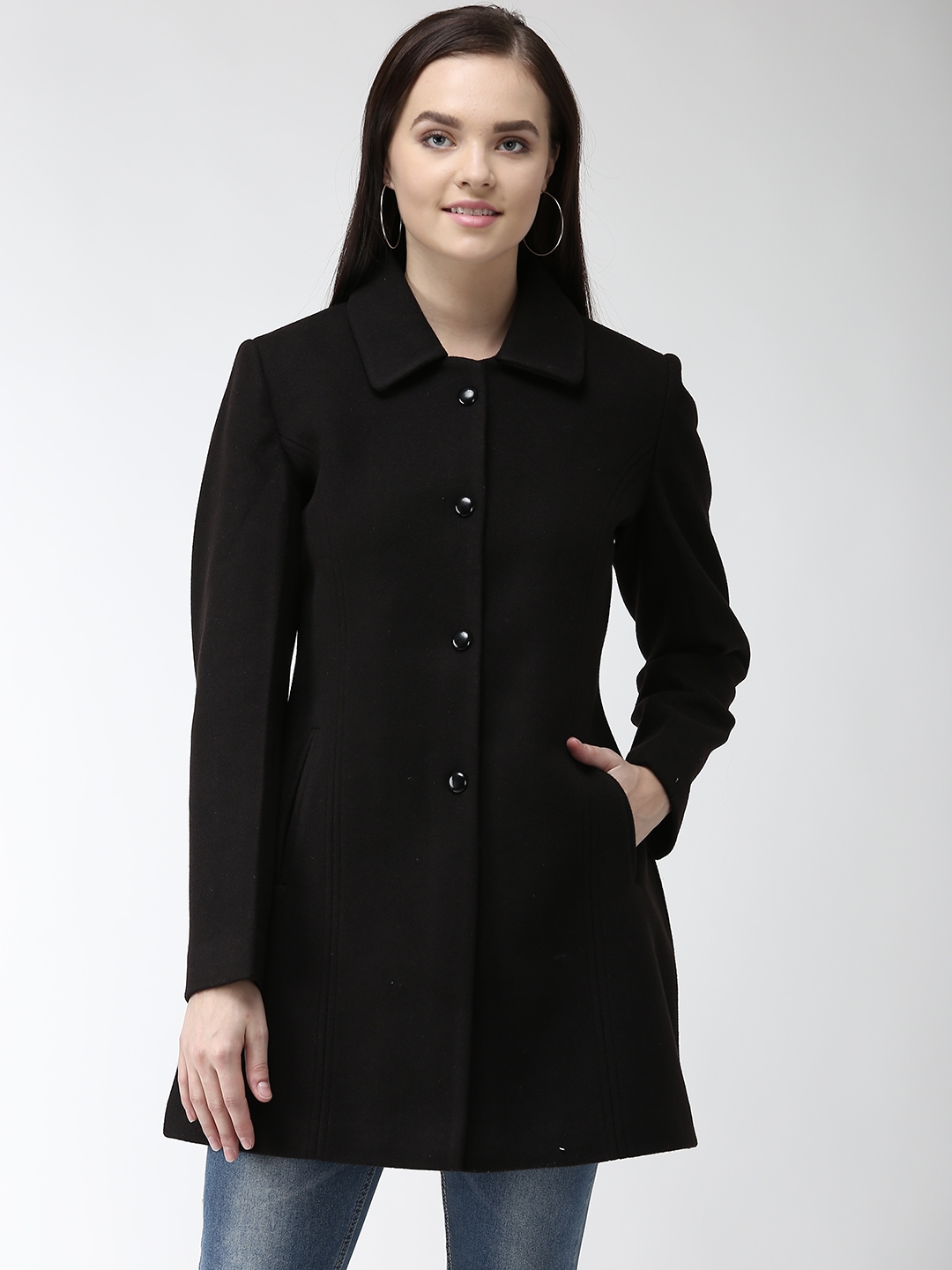 Buy Okane Women Black Solid Overcoat - Coats for Women 10656612 | Myntra