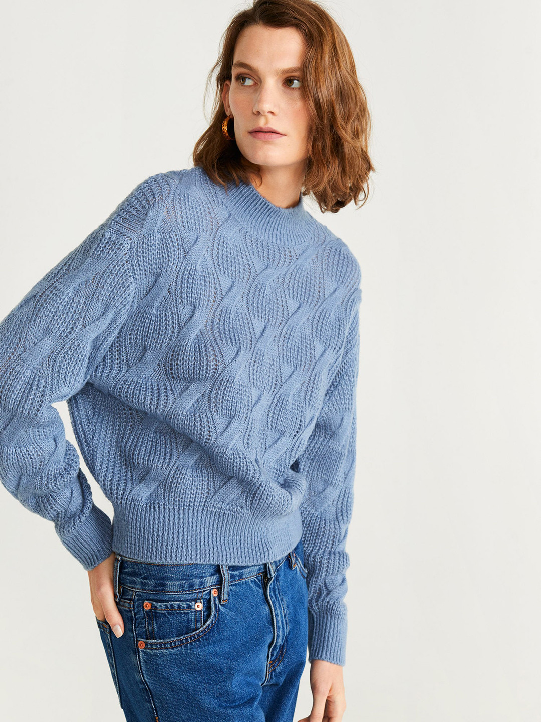 Buy MANGO Women Blue Self Design Sweater Sweaters for Women 10656890