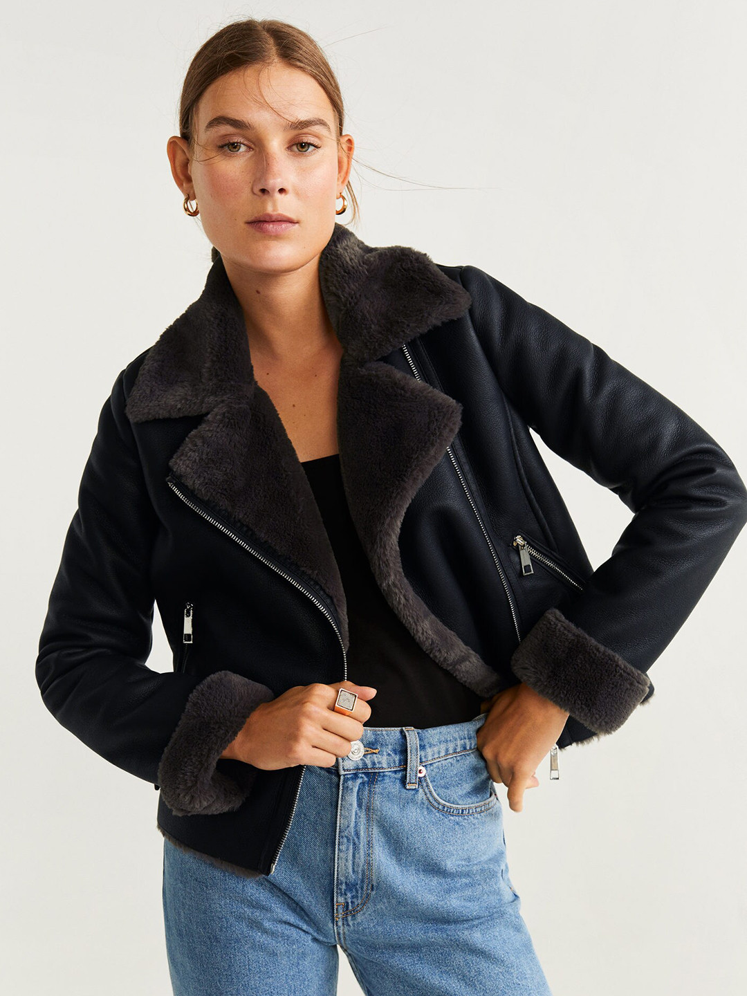 Buy MANGO Women Black Solid Asymmetric Closure Tailored Jacket