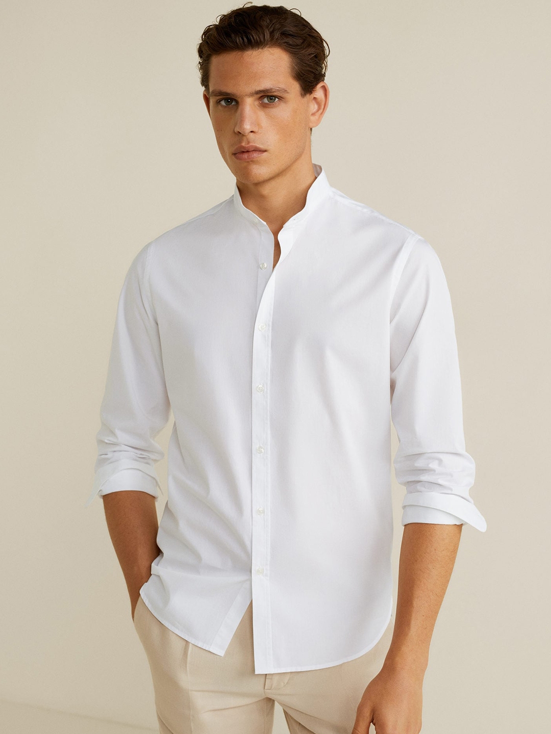 Buy MANGO MAN White Slim Fit Solid Casual Shirt - Shirts for Men ...