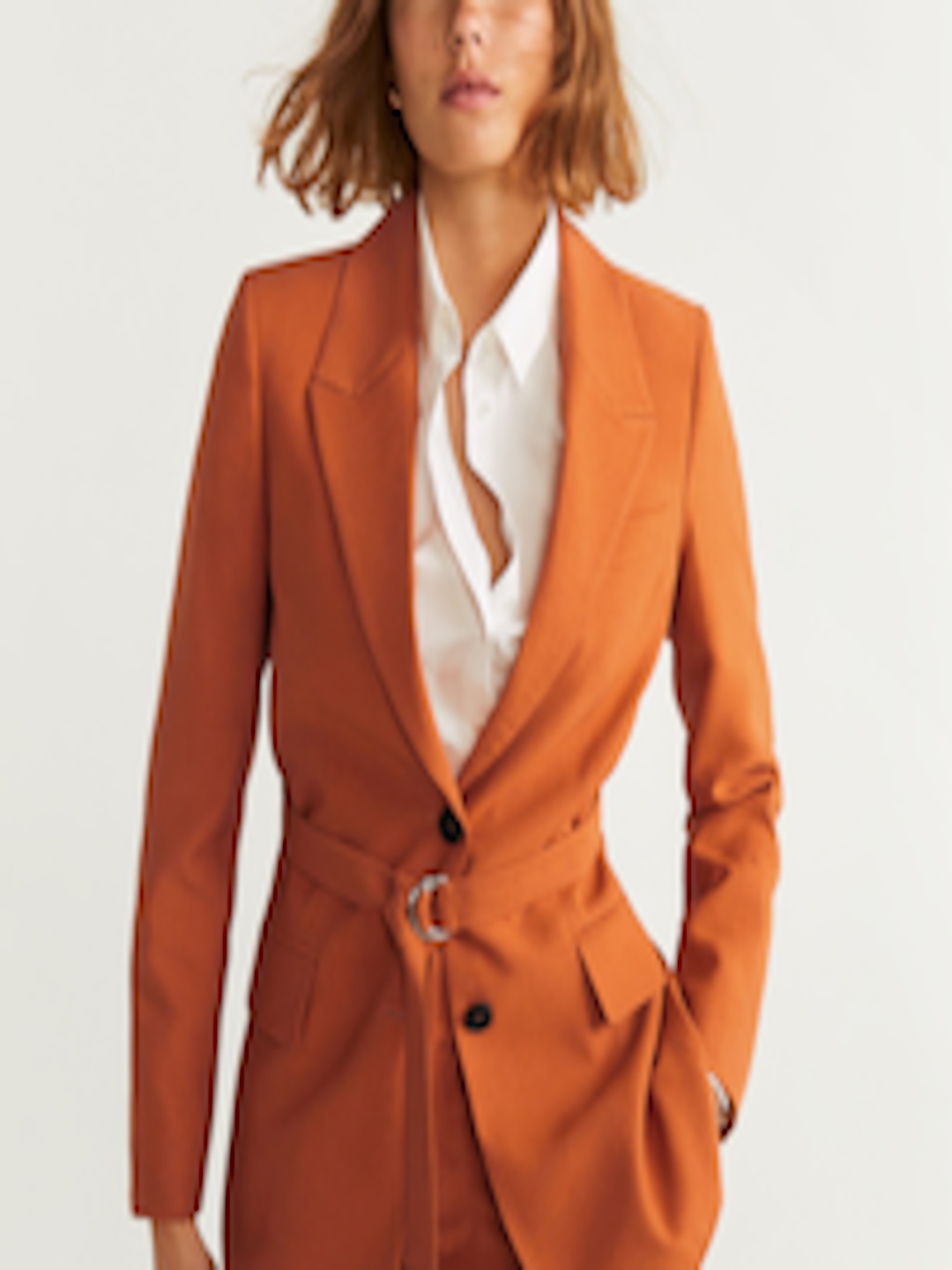 Buy MANGO Women Orange Solid Single Breasted Blazer - Blazers for Women ...