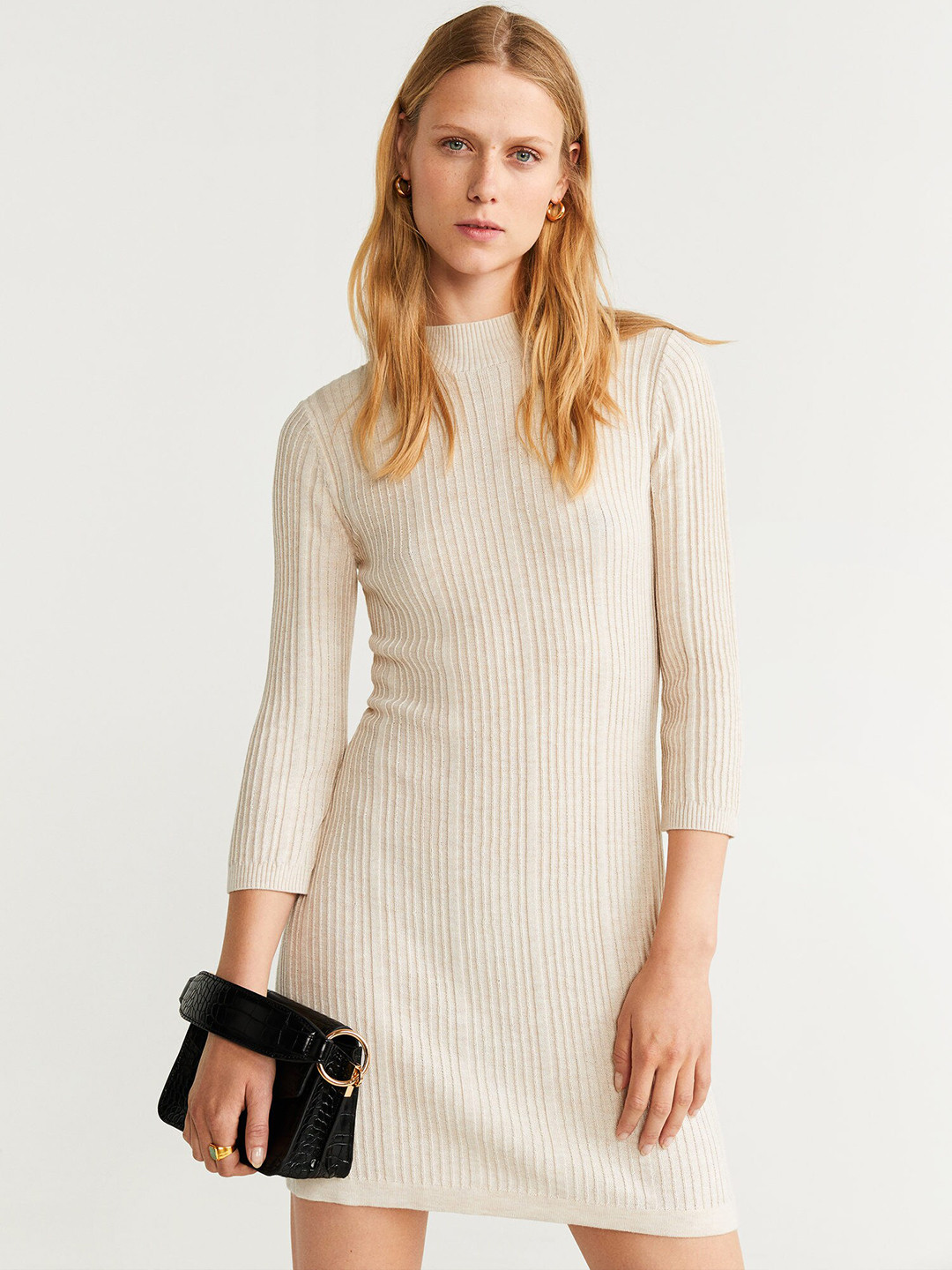 Buy MANGO Women Ribbed Cream Coloured Sweater Dress Dresses for Women