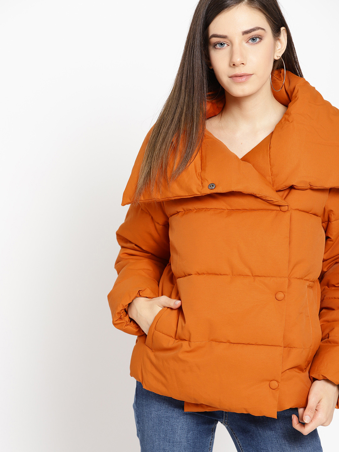 Buy MANGO Women Orange Solid Water Repellent Puffer Padded Jacket