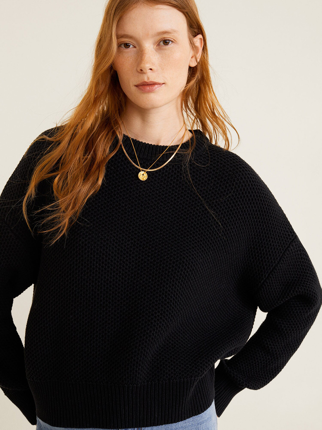 Buy MANGO Women Black Self Design Sweater Sweaters for Women 10657478