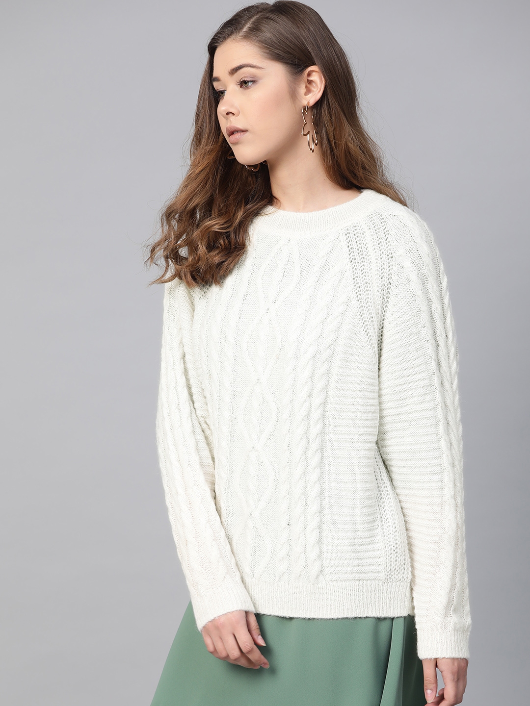 Buy MANGO Women Off White Self Design Sweater - Sweaters for Women ...
