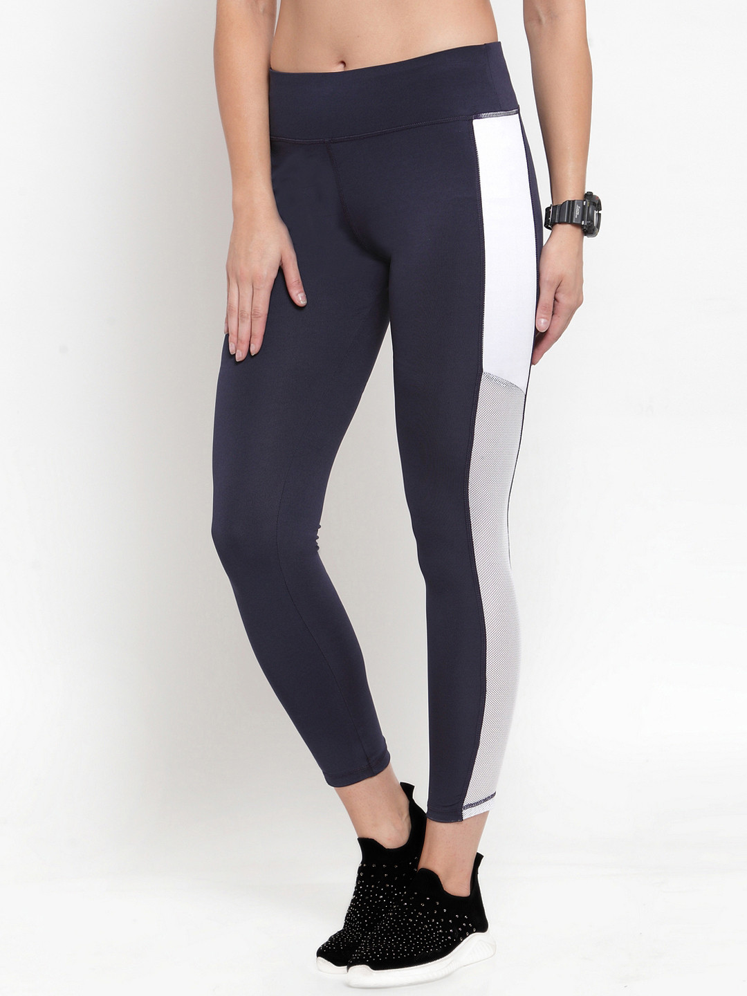 Buy Boston Club Women Navy Blue Patterned Tights Tights for Women