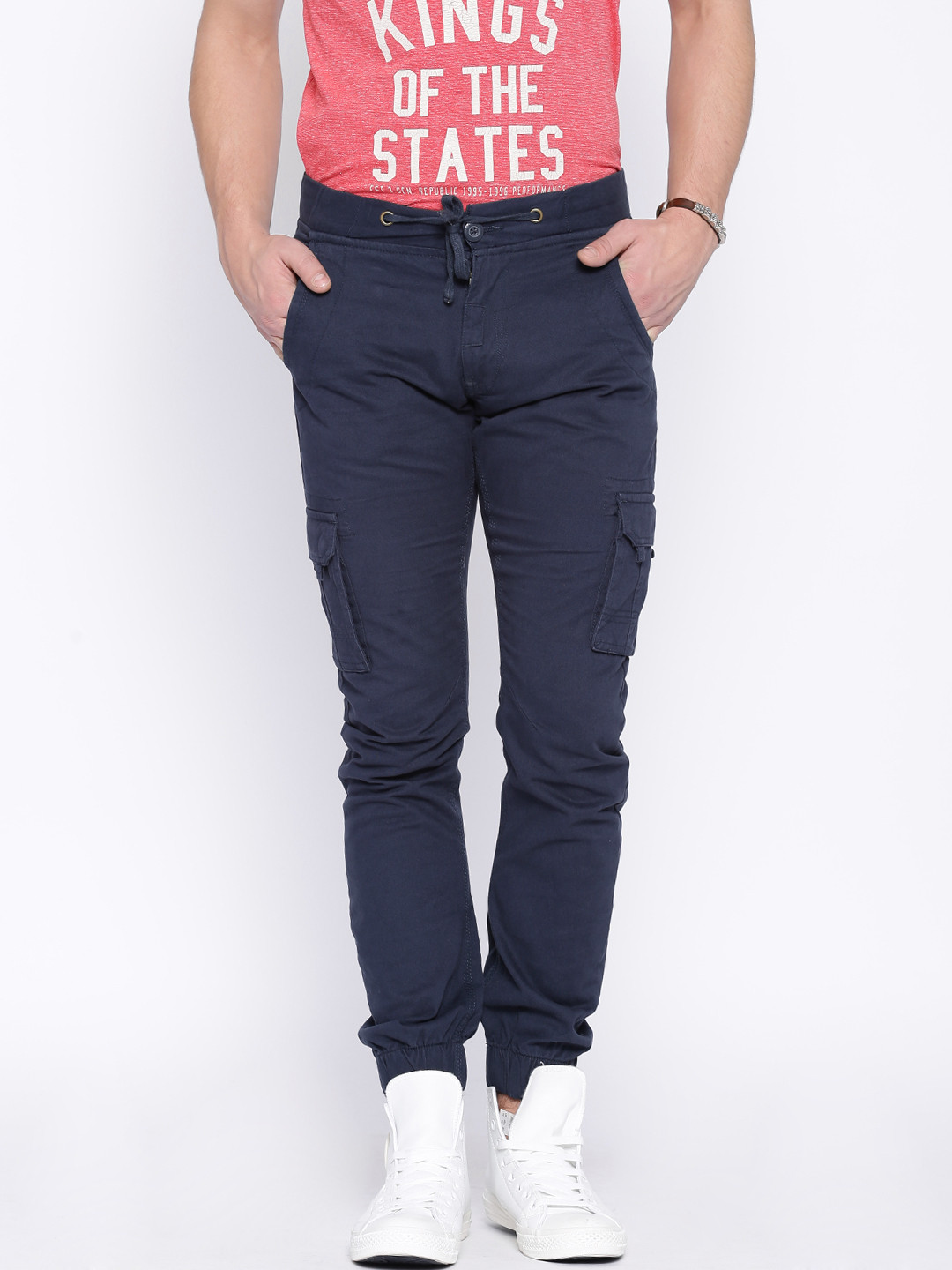 Buy Flying Machine Navy Slim Fit Cargo Trousers Trousers for Men 1065898 Myntra